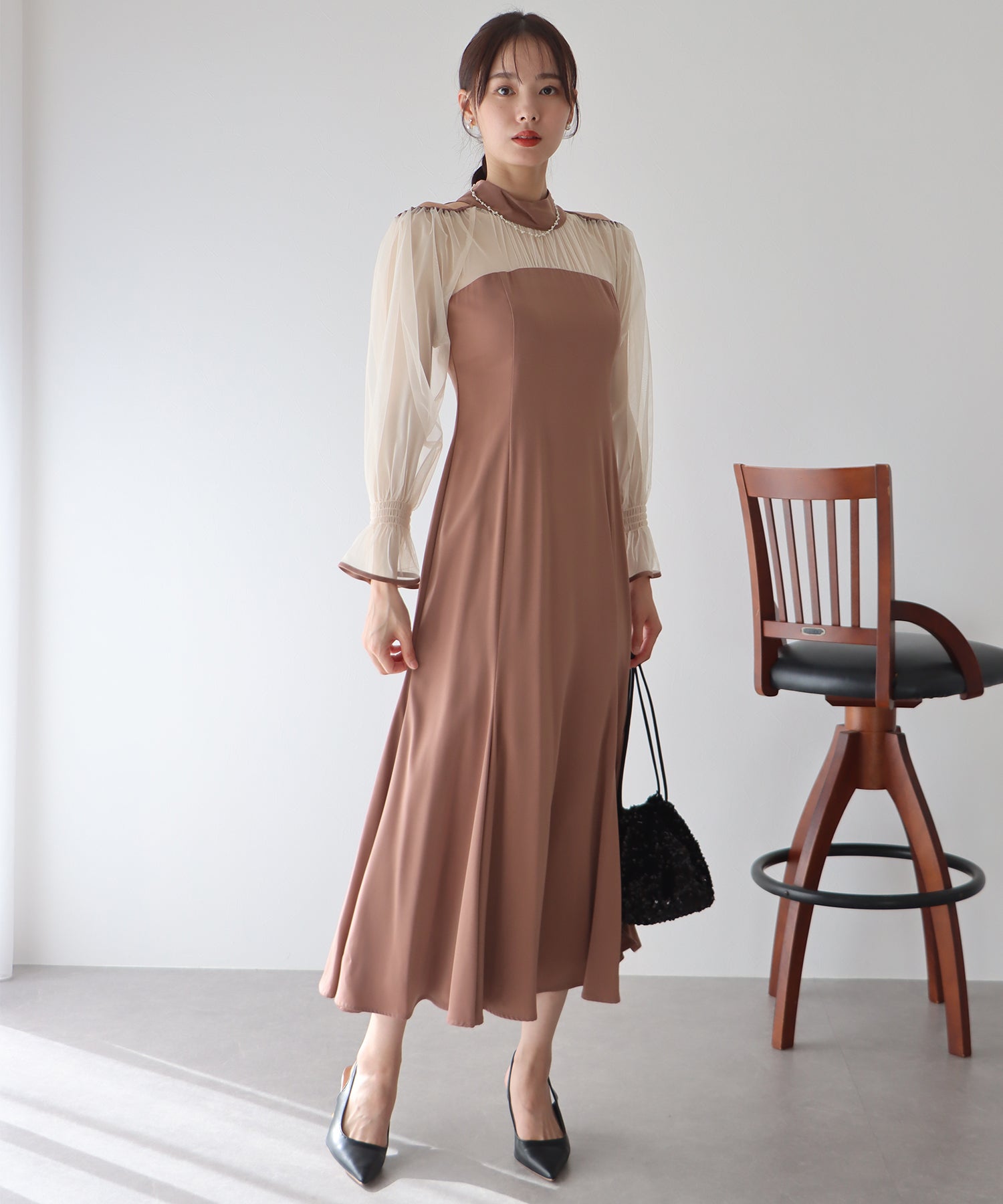 【TIME SALE】カットアウトチュールマーメイドパーティードレス