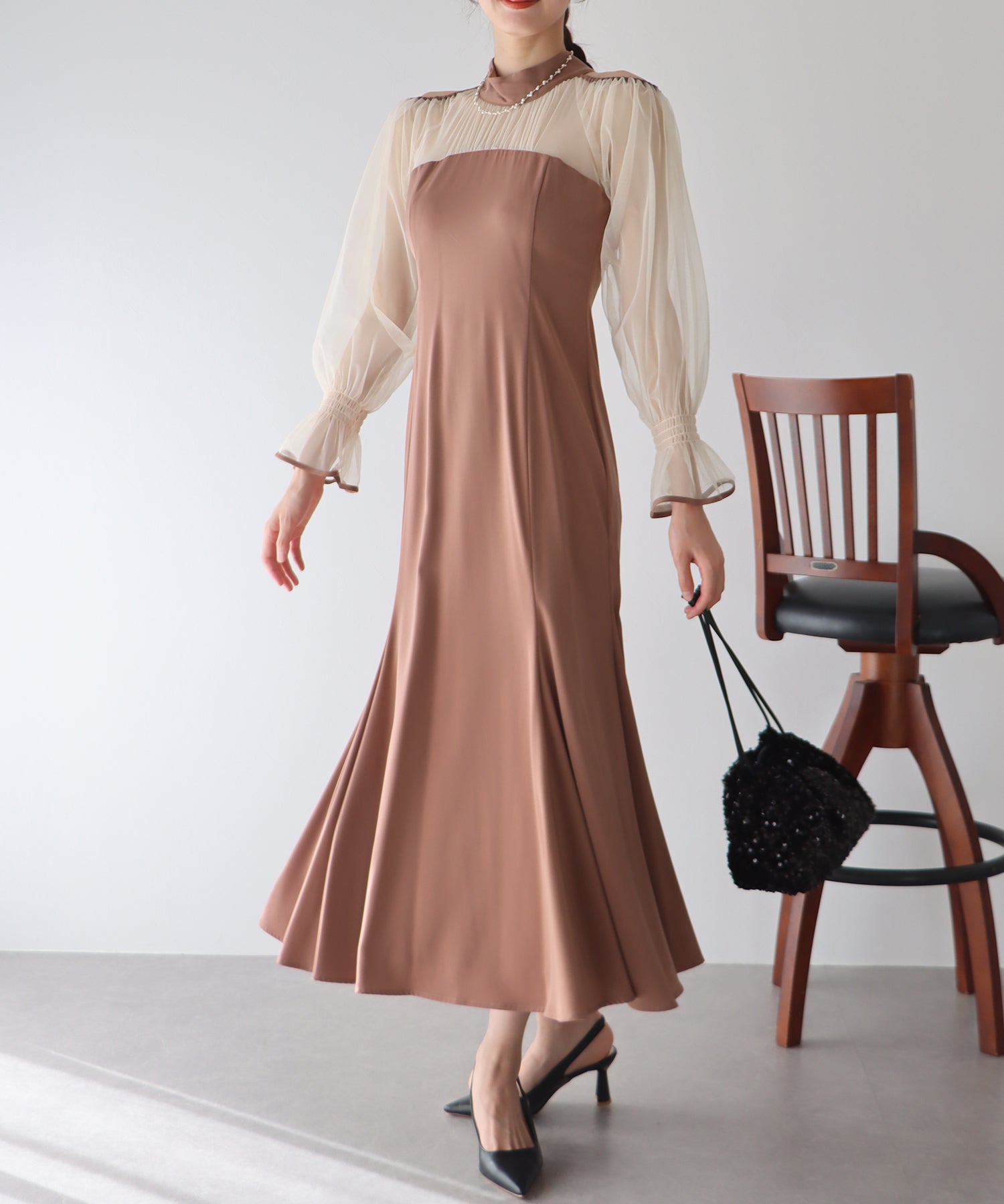 【TIME SALE】カットアウトチュールマーメイドパーティードレス