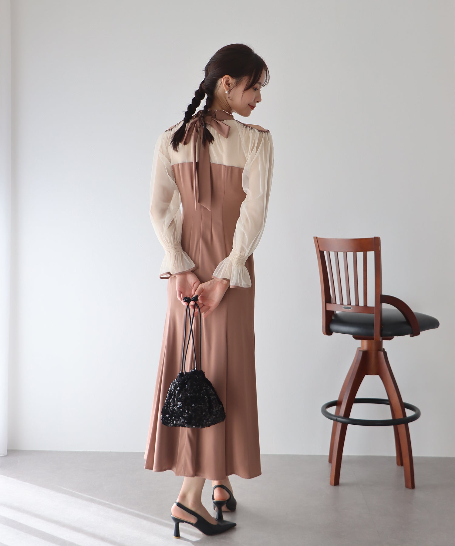 【TIME SALE】カットアウトチュールマーメイドパーティードレス