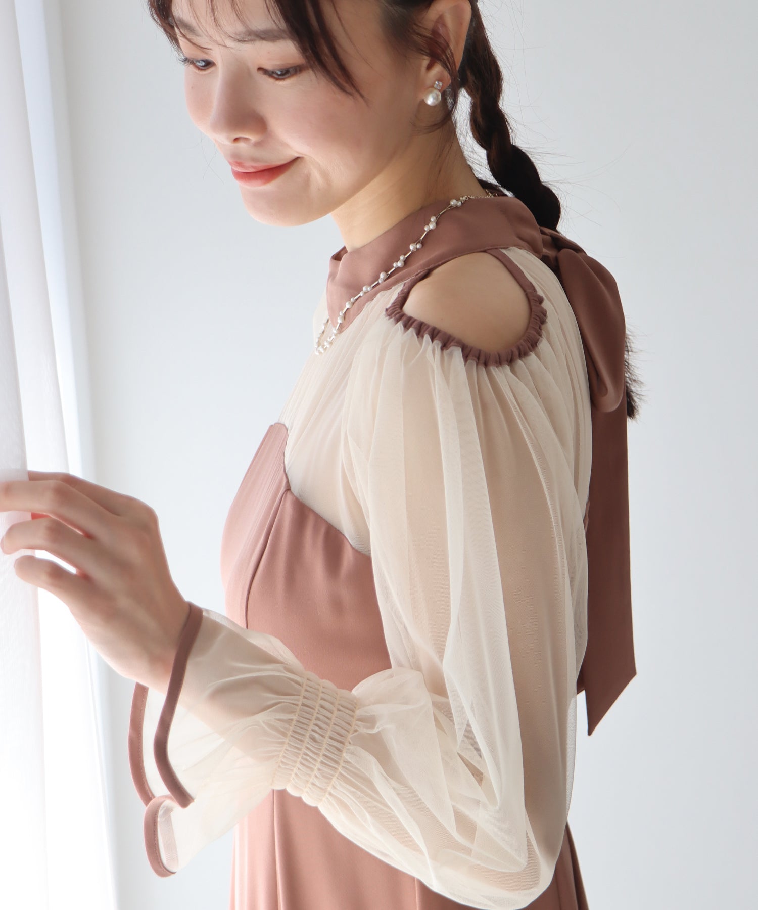 【TIME SALE】カットアウトチュールマーメイドパーティードレス