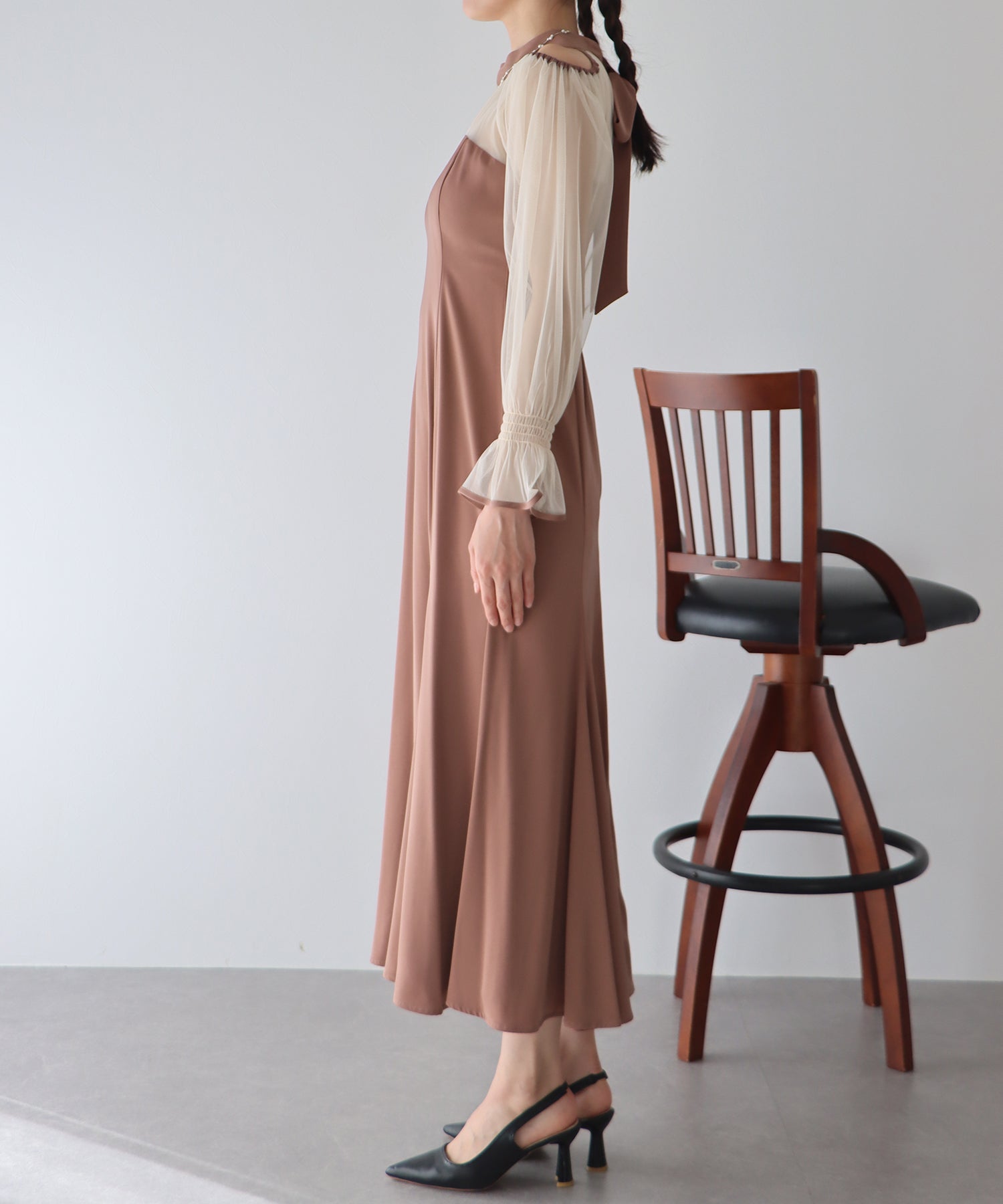 【TIME SALE】カットアウトチュールマーメイドパーティードレス