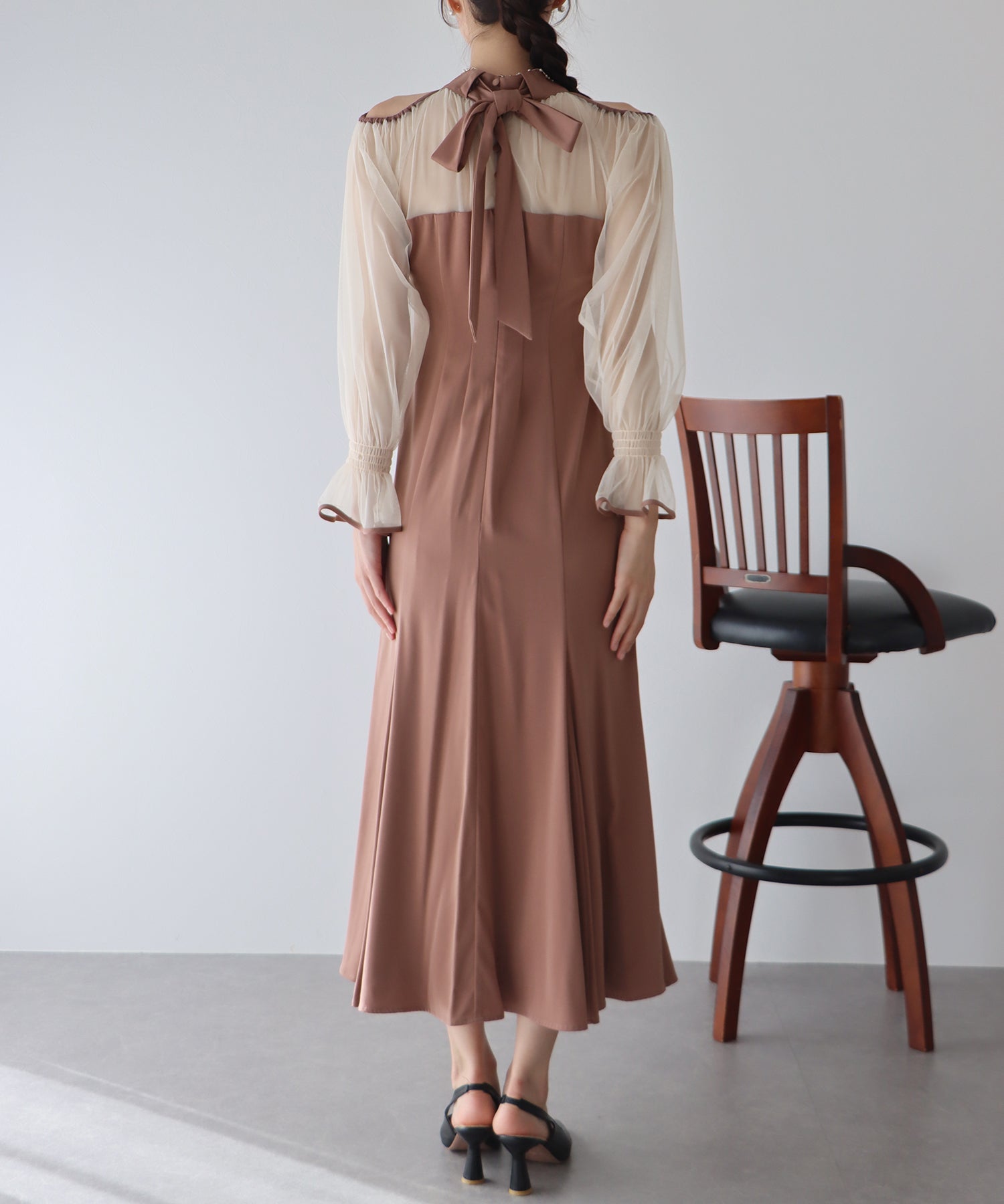 【TIME SALE】カットアウトチュールマーメイドパーティードレス