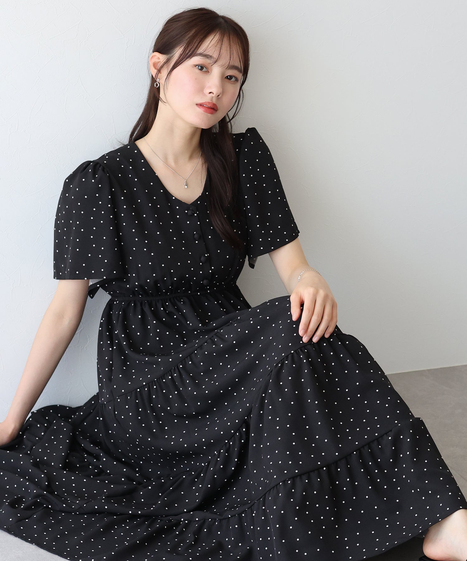 【SALE】フレアスリーブティアードワンピース