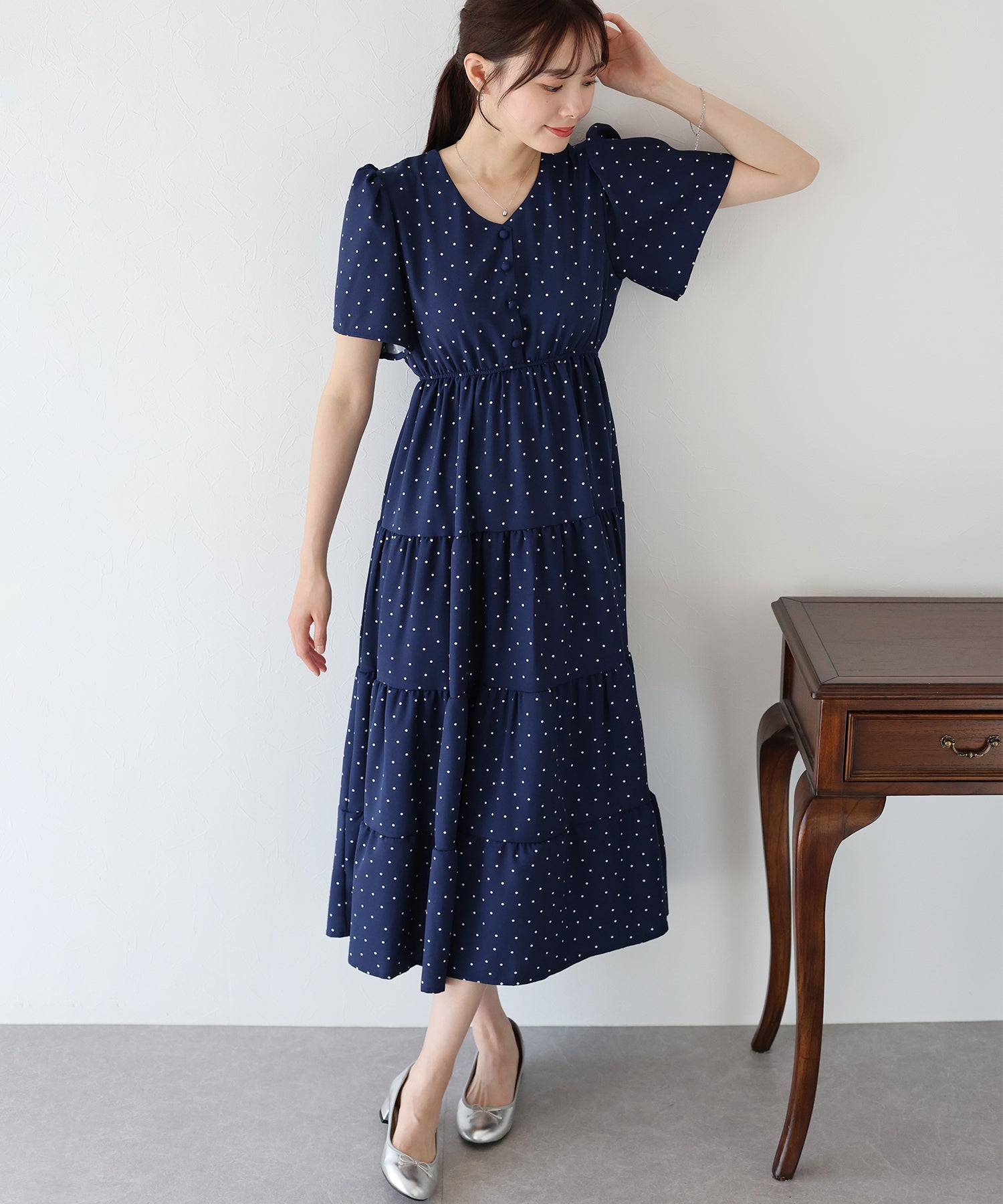 【SALE】フレアスリーブティアードワンピース