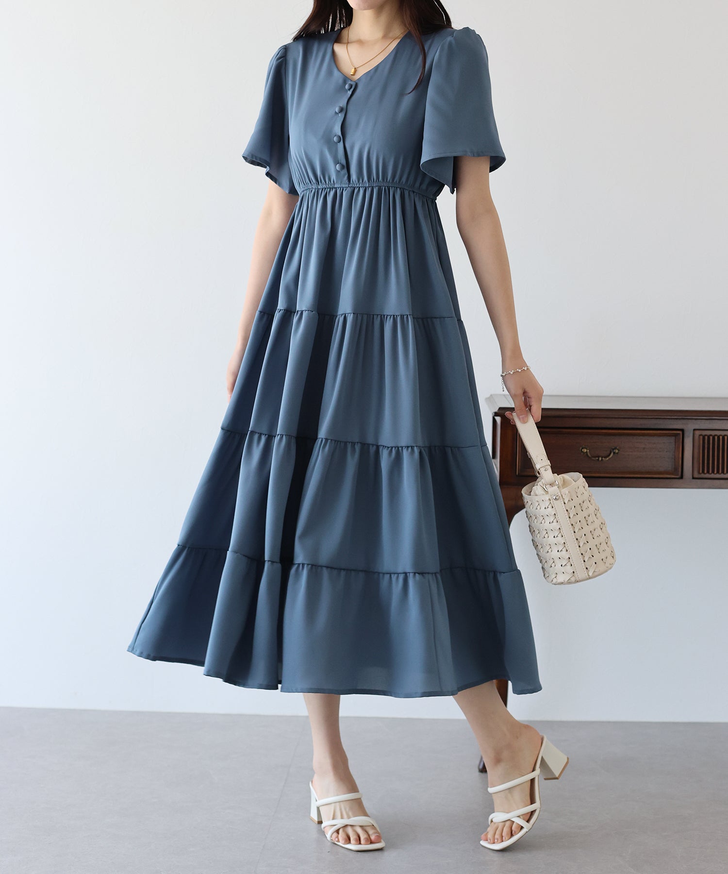 【SALE】フレアスリーブティアードワンピース