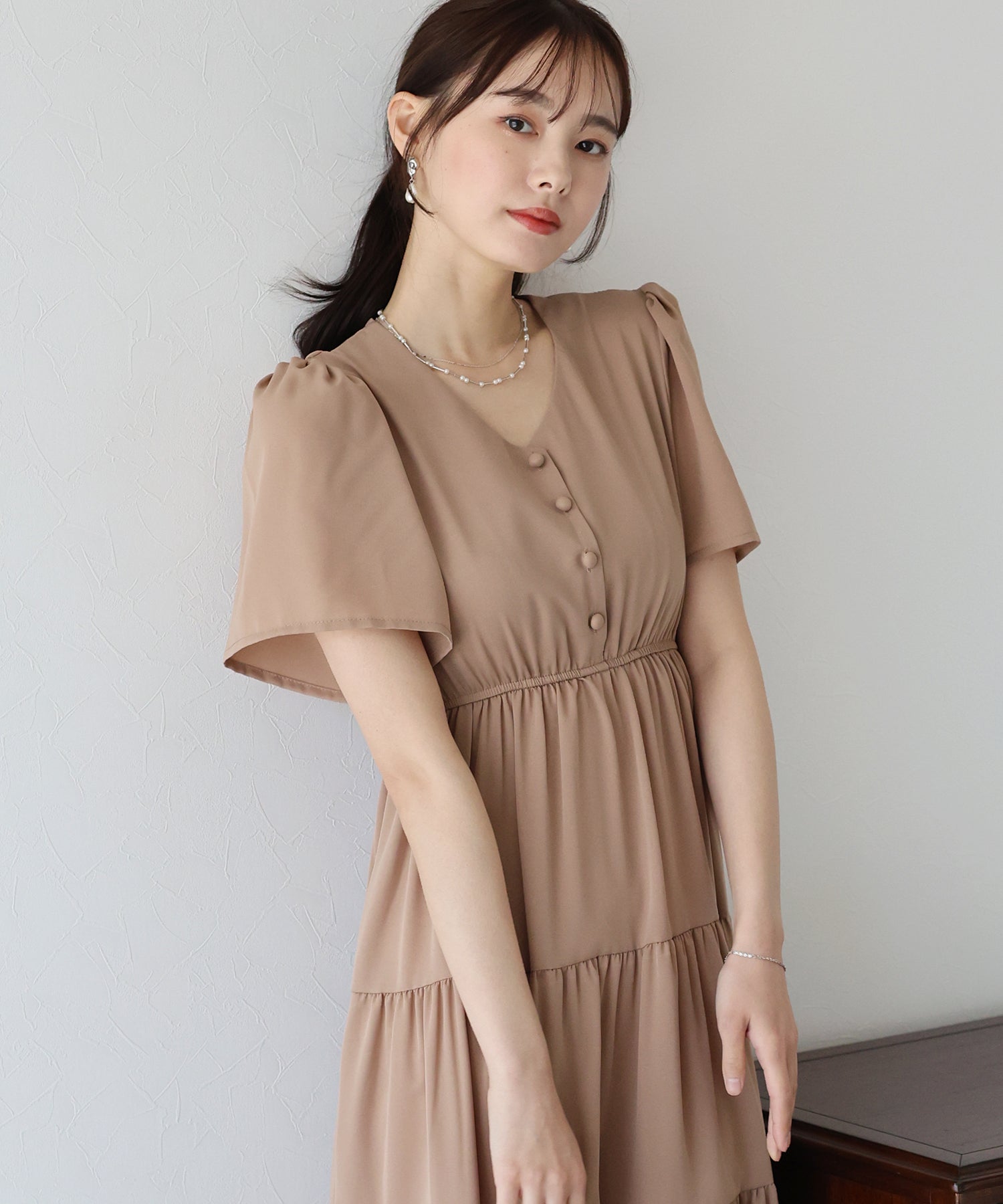 【SALE】フレアスリーブティアードワンピース