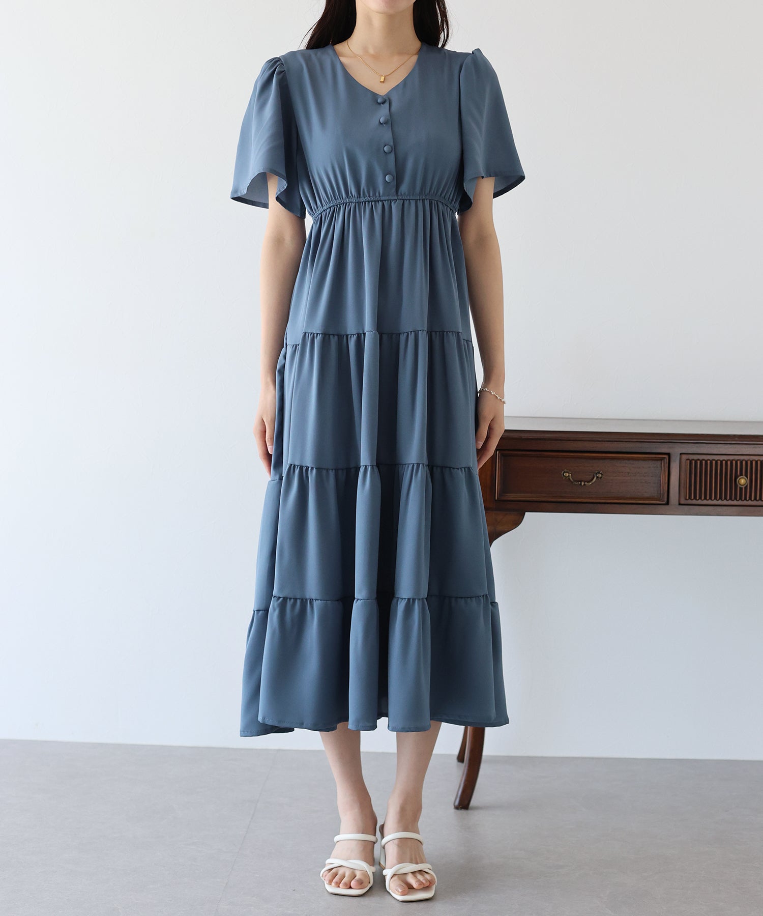 【SALE】フレアスリーブティアードワンピース