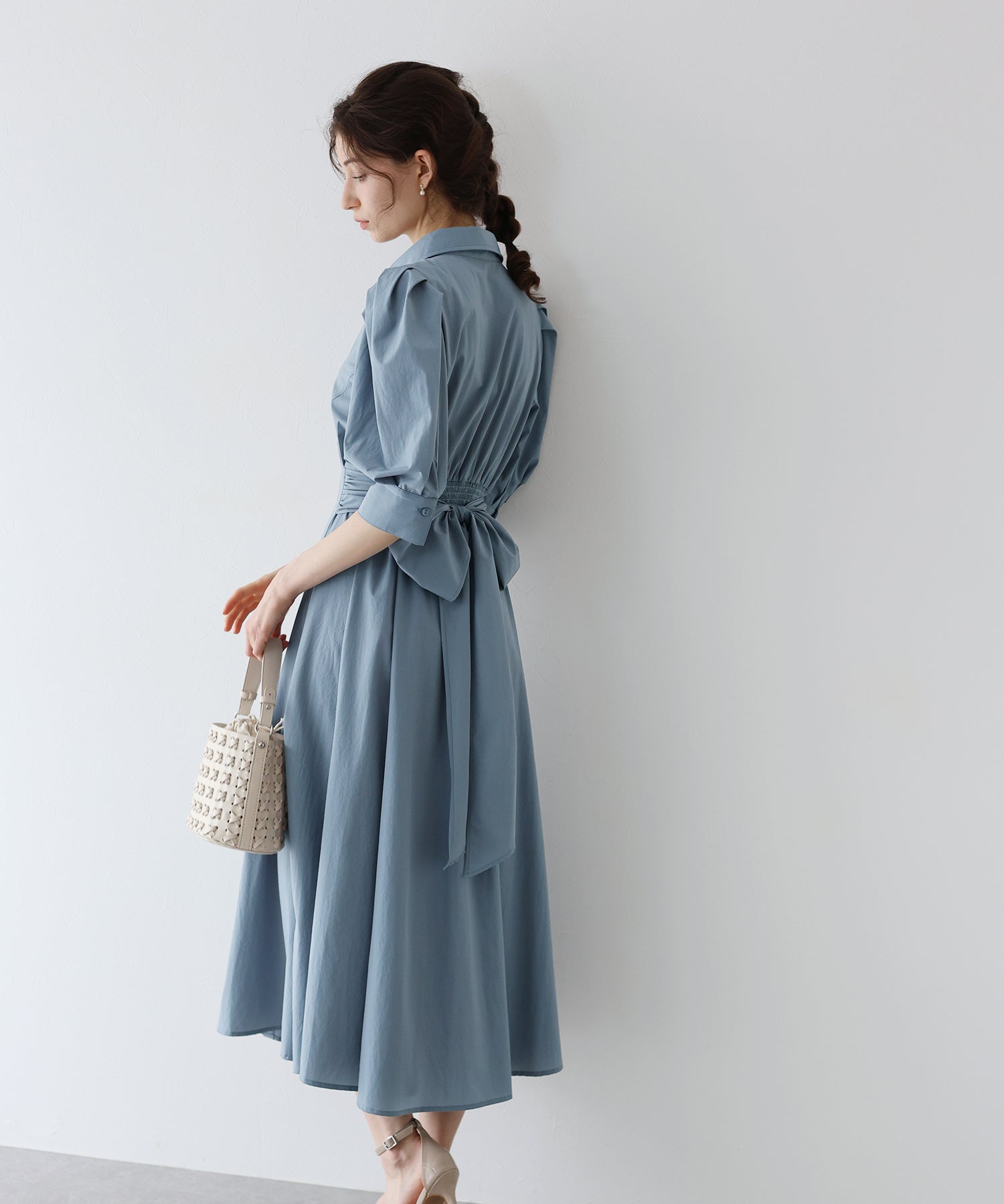 【SALE】リボンシャツワンピース