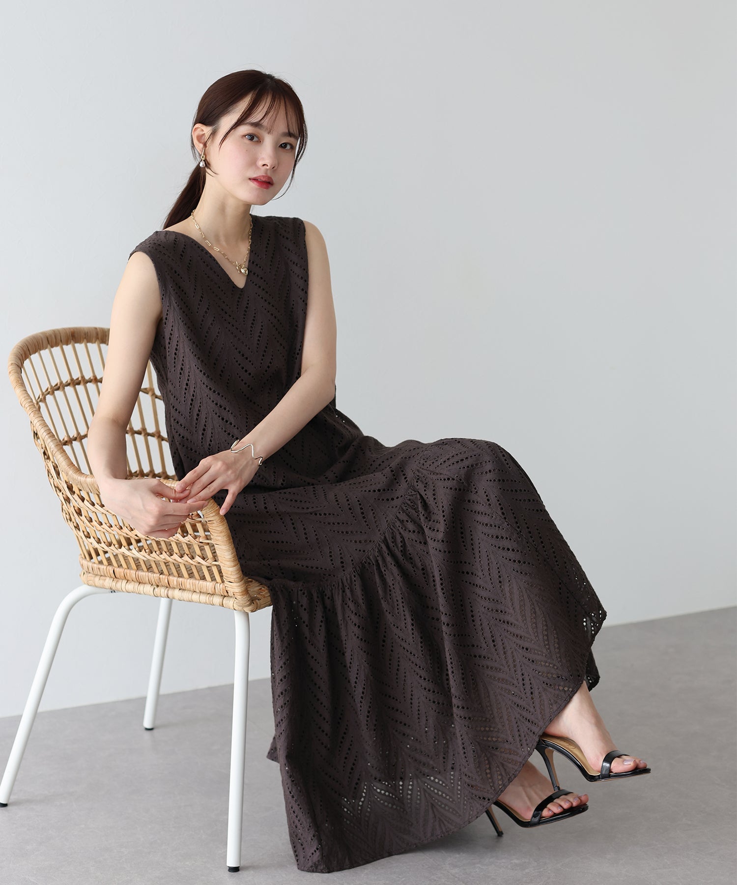 【SALE】コットンレースティアードワンピース