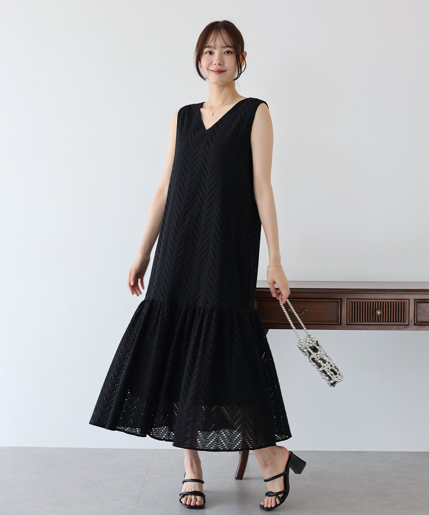 【SALE】コットンレースティアードワンピース