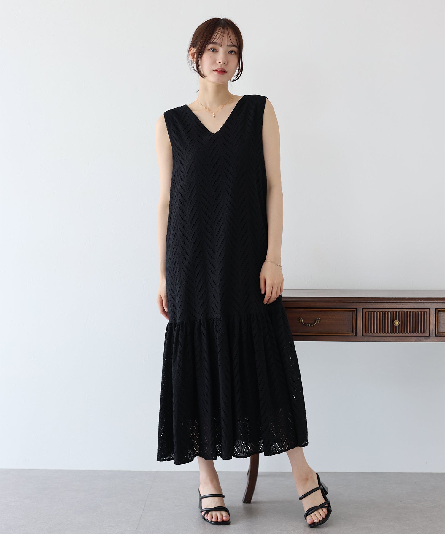 【SALE】コットンレースティアードワンピース