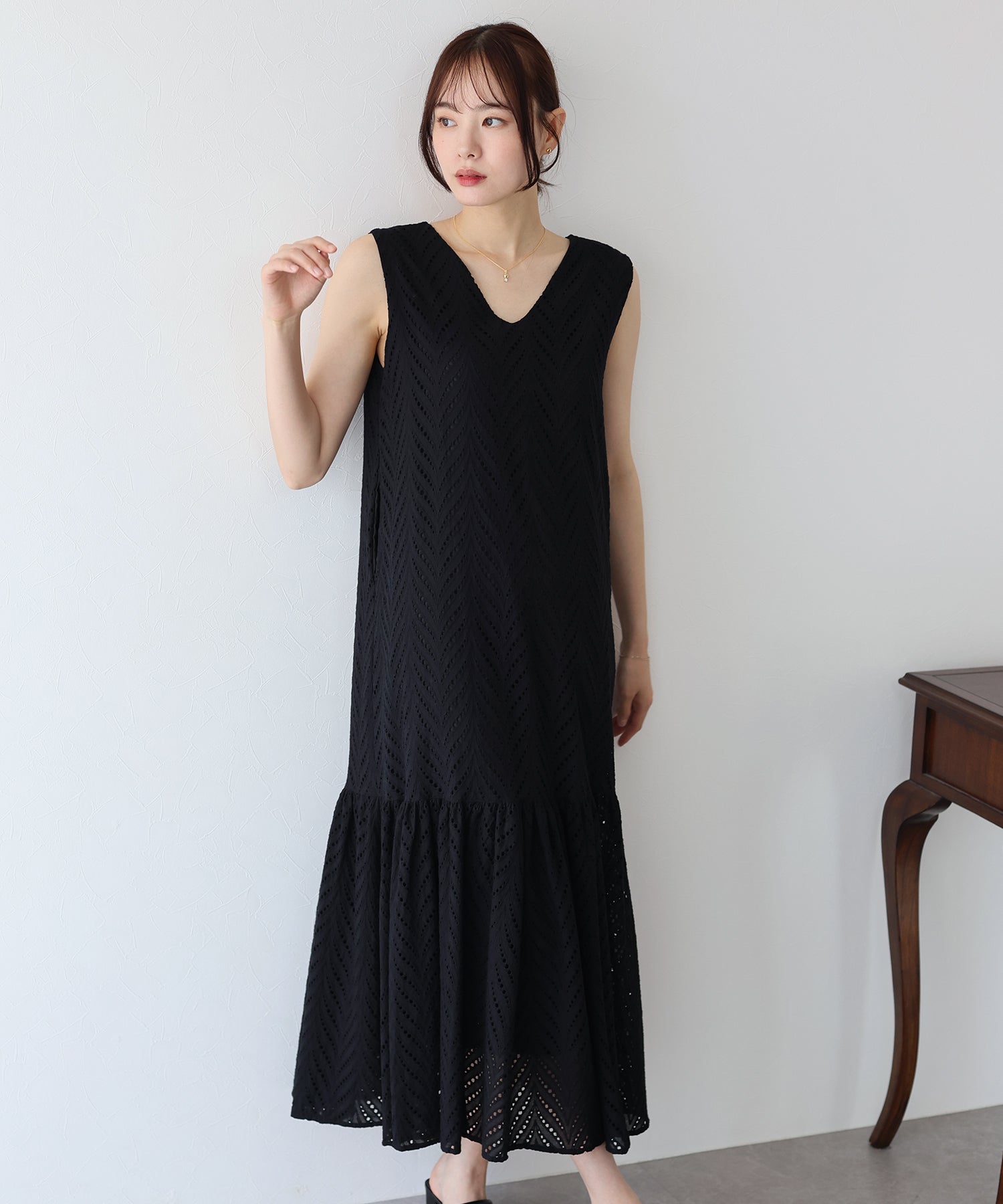 【SALE】コットンレースティアードワンピース