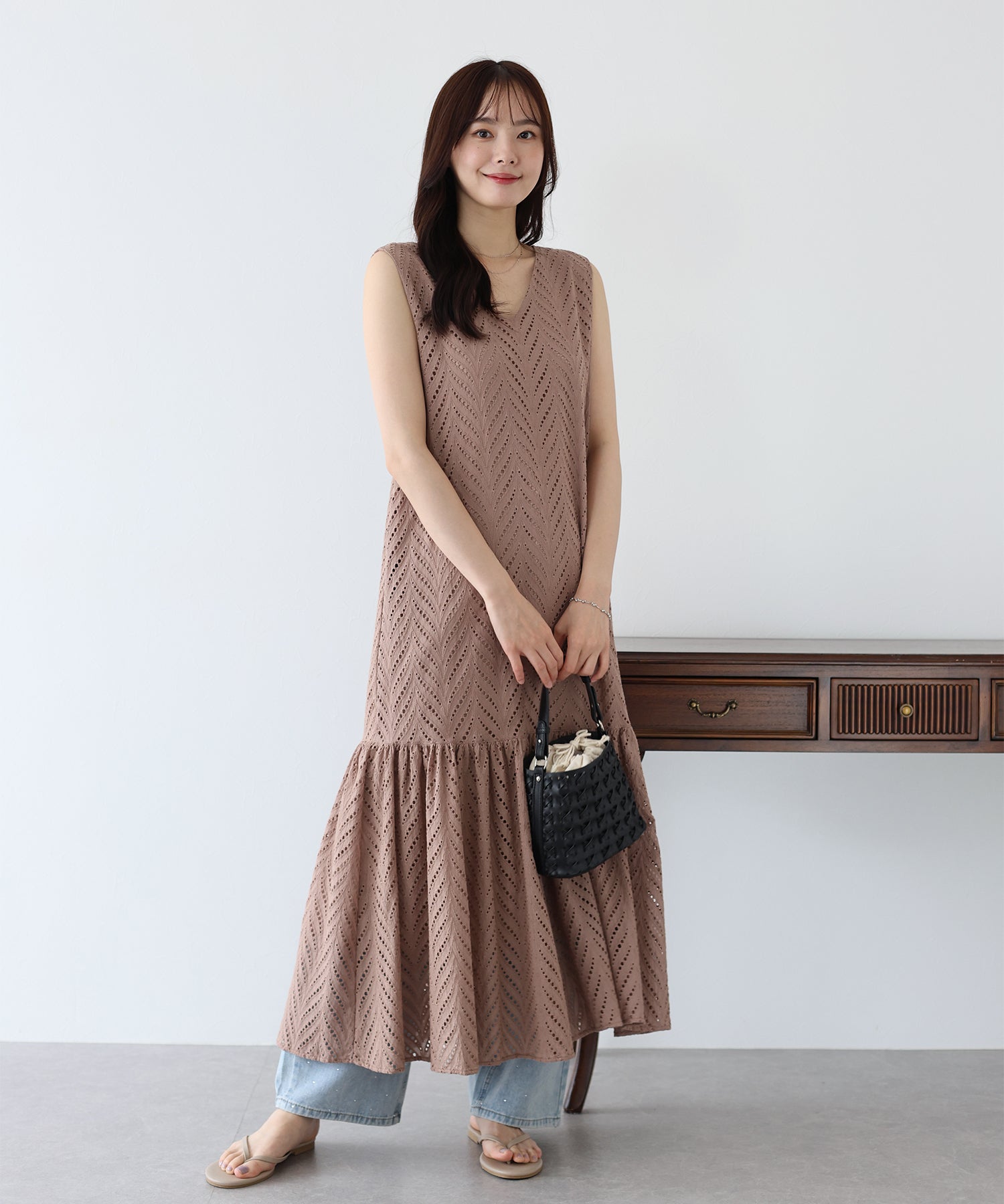 【SALE】コットンレースティアードワンピース