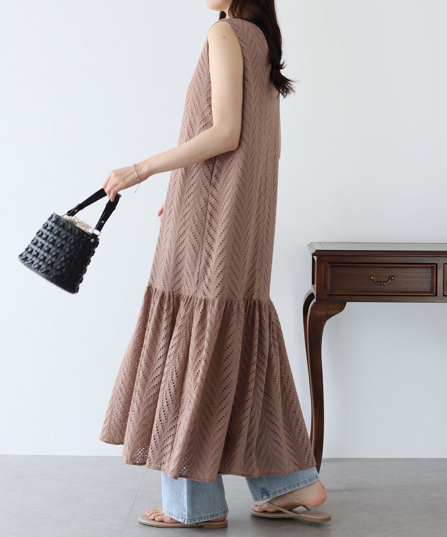 【SALE】コットンレースティアードワンピース