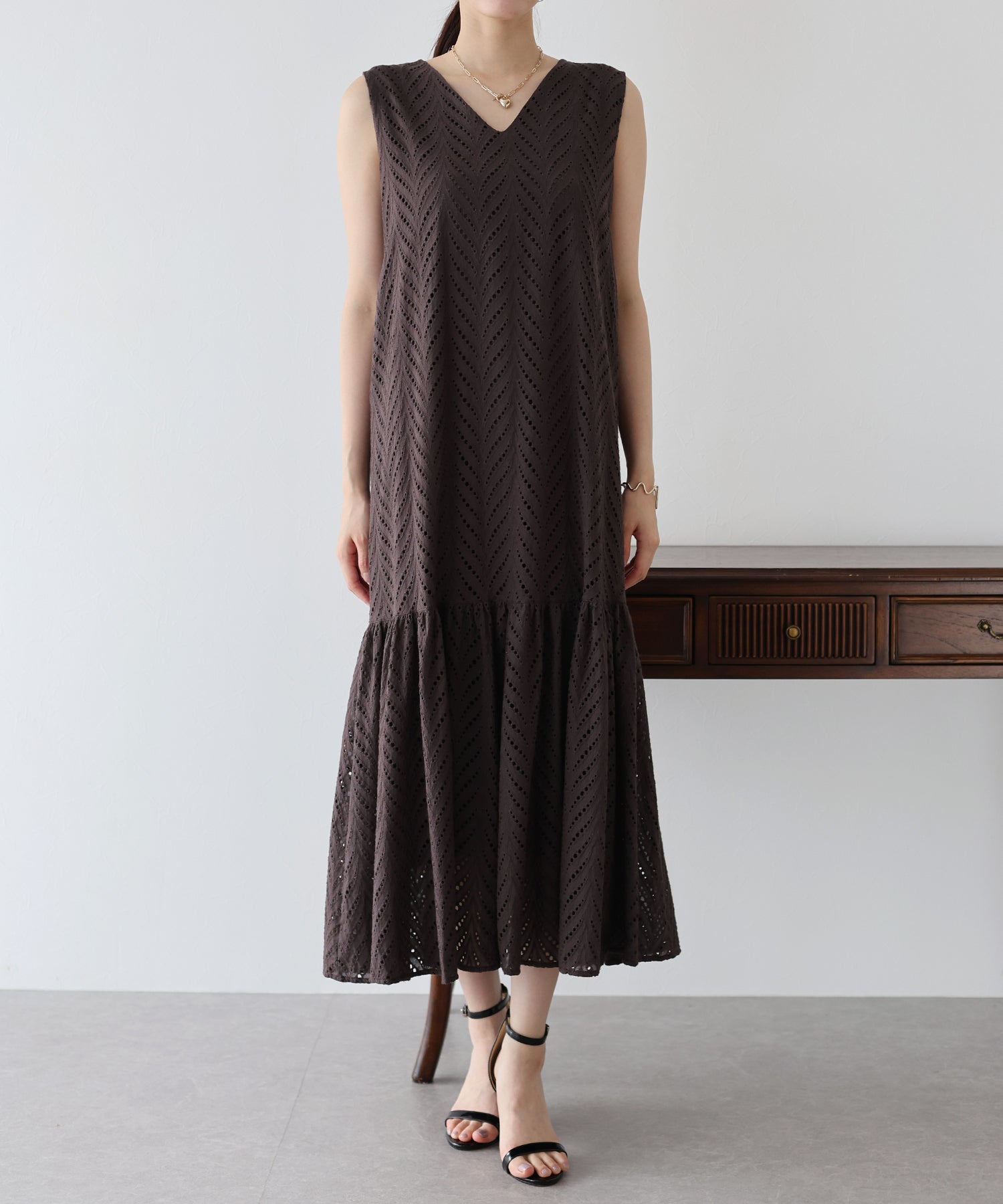 【SALE】コットンレースティアードワンピース