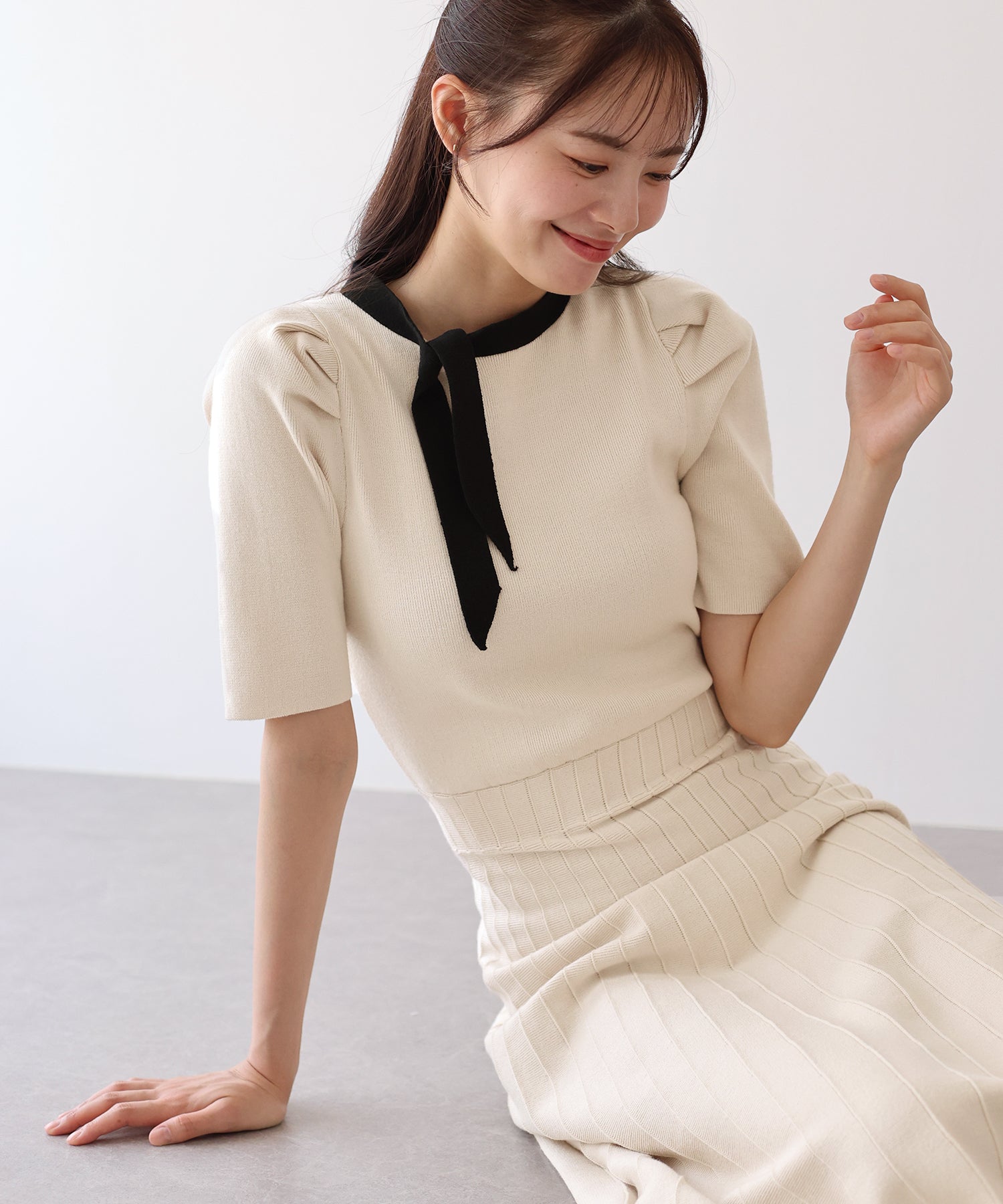 【SALE】配色リボンニットワンピース