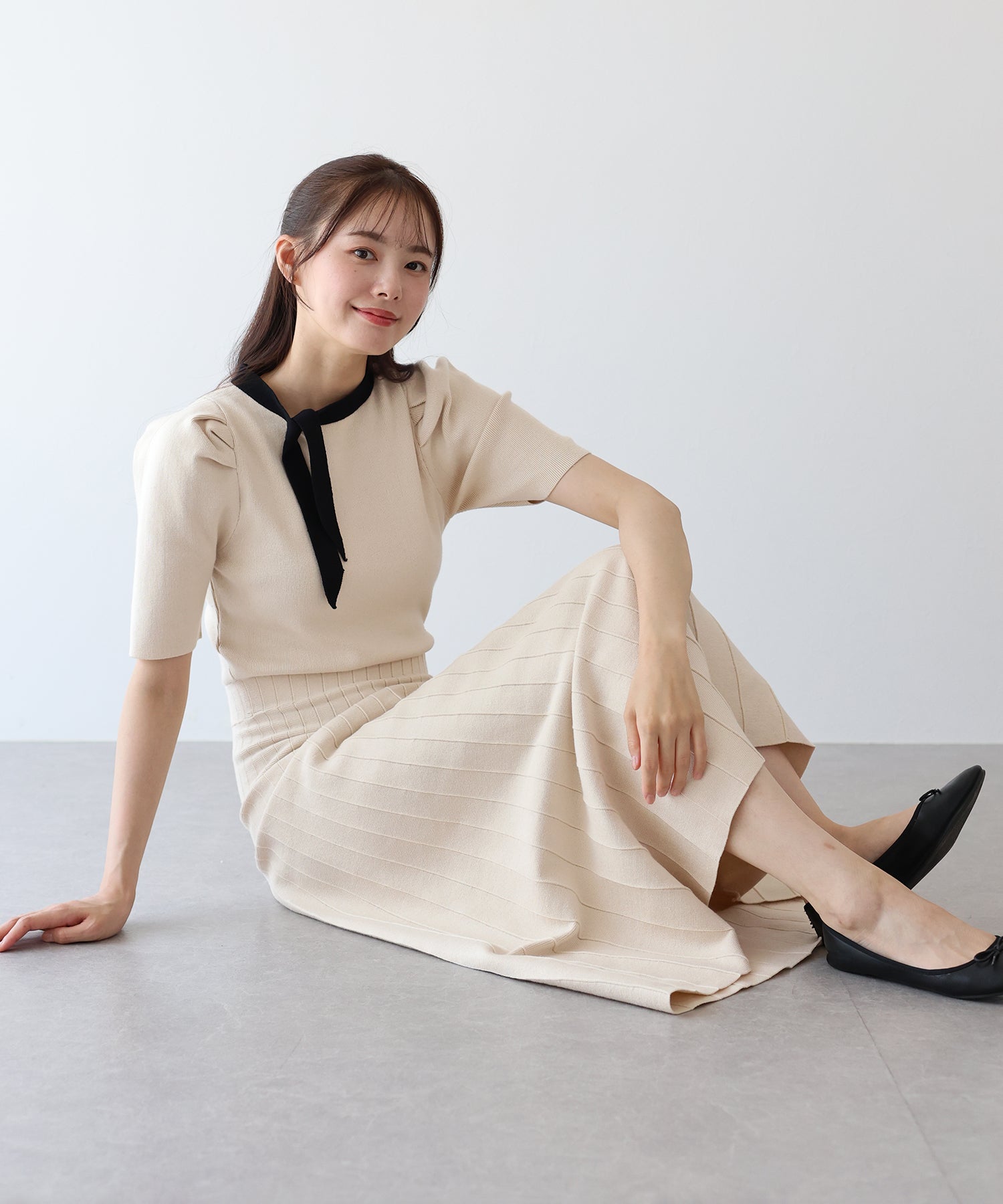 【SALE】配色リボンニットワンピース