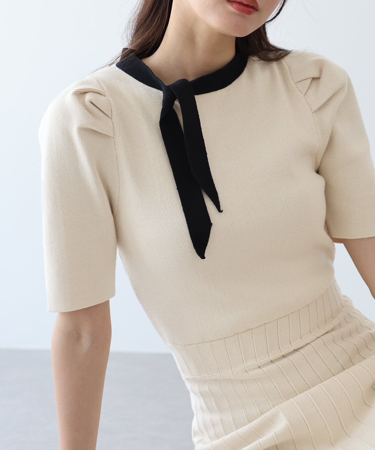 【SALE】配色リボンニットワンピース