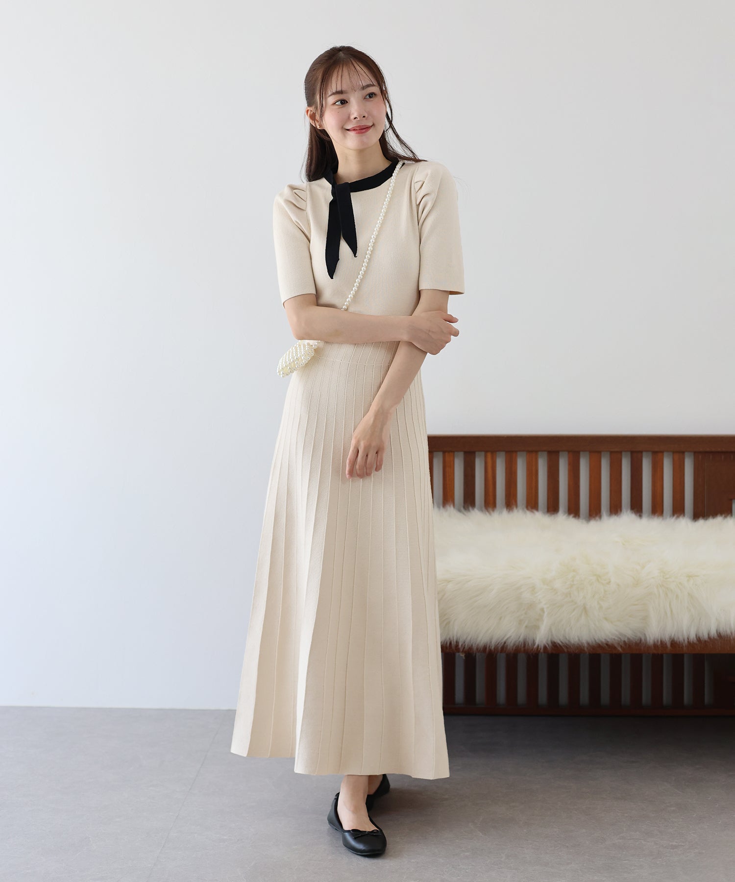 【SALE】配色リボンニットワンピース