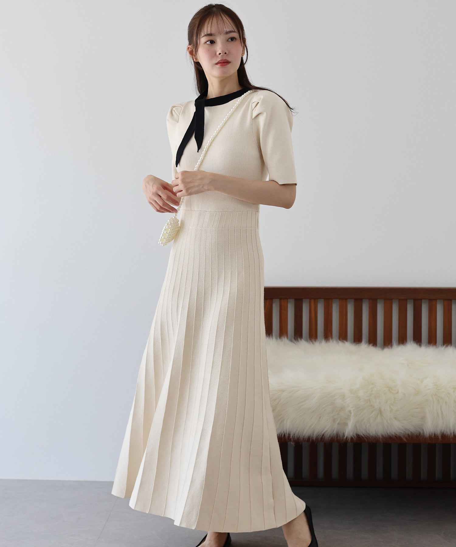 【SALE】配色リボンニットワンピース