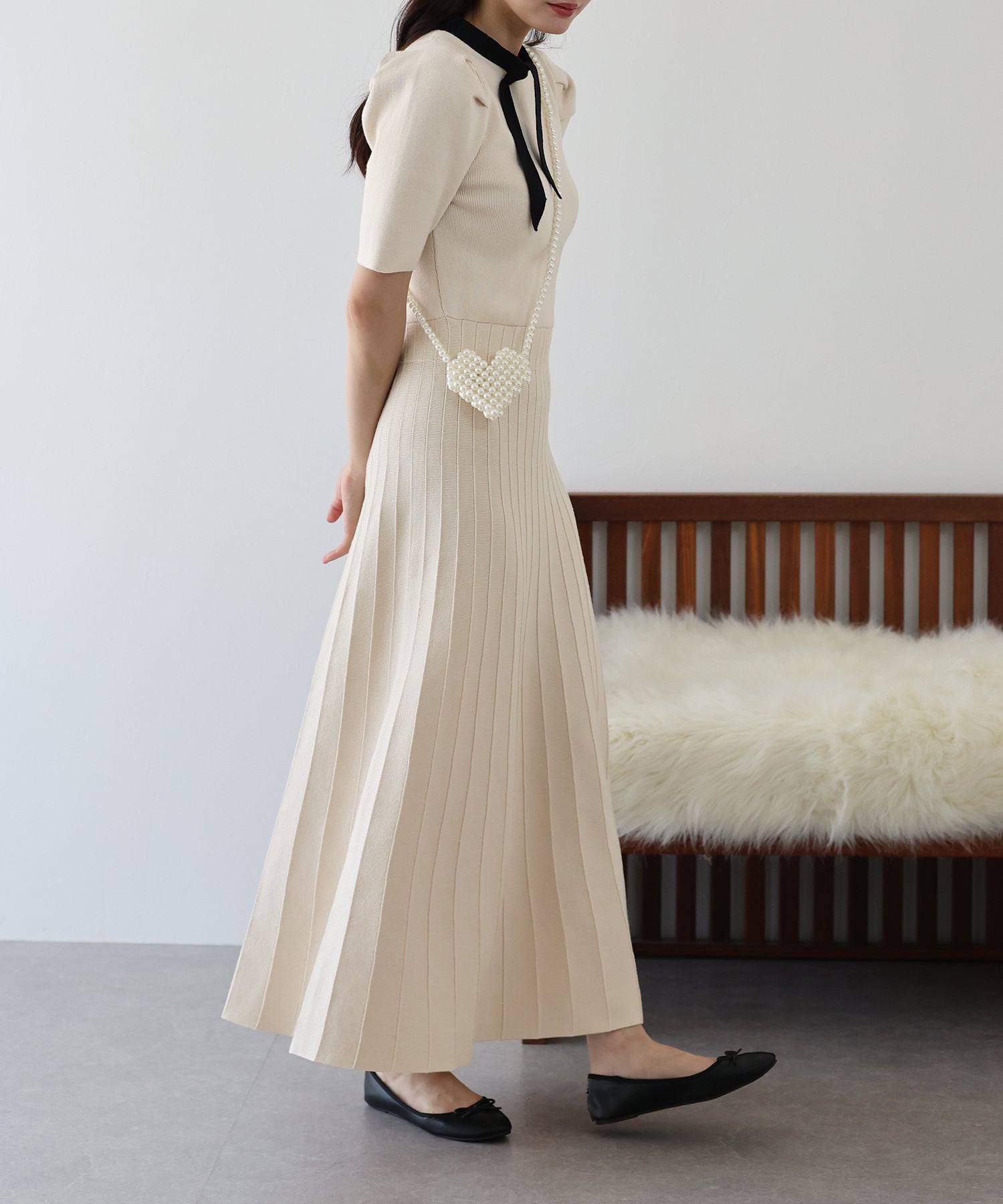 【SALE】配色リボンニットワンピース