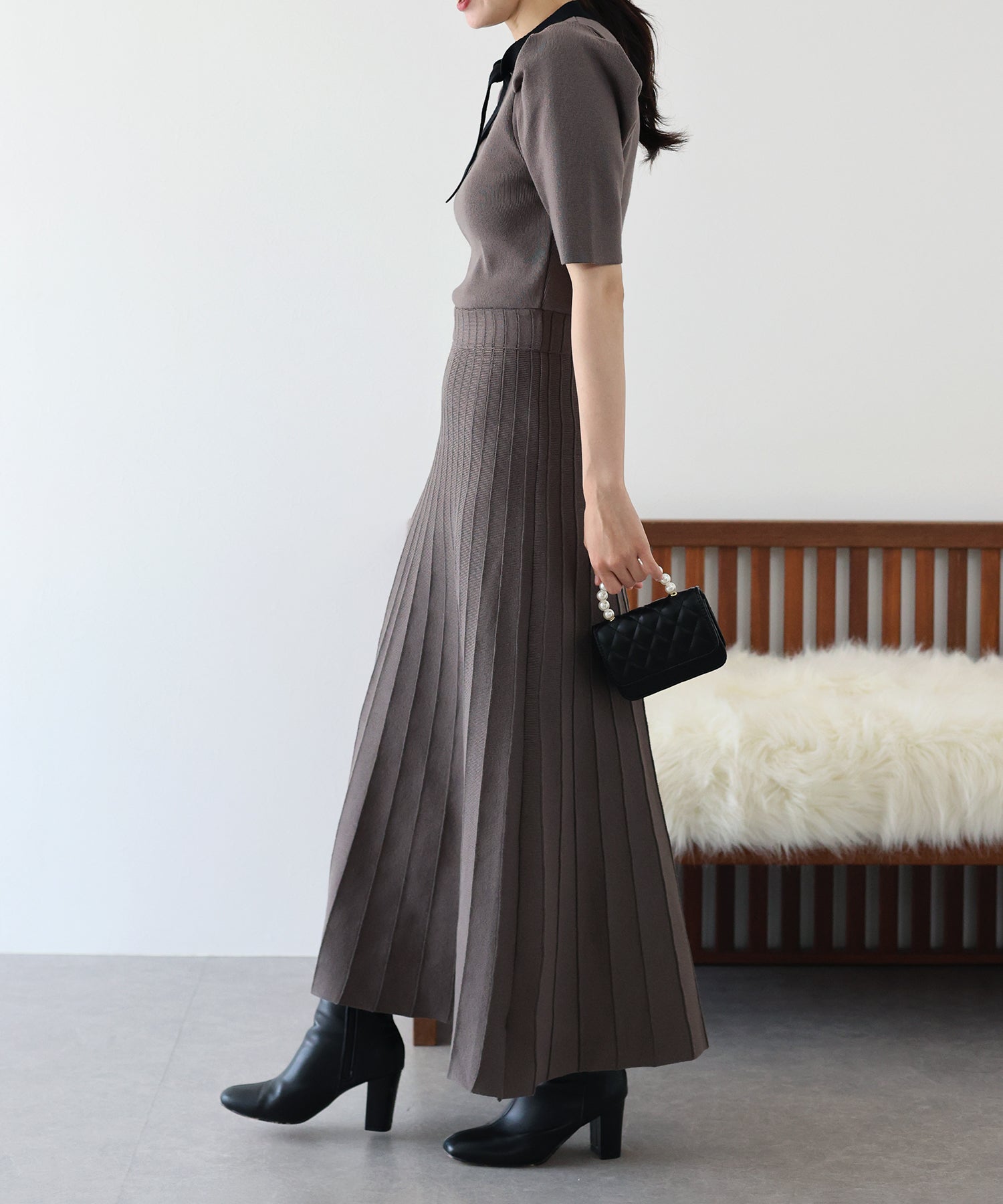 【SALE】配色リボンニットワンピース