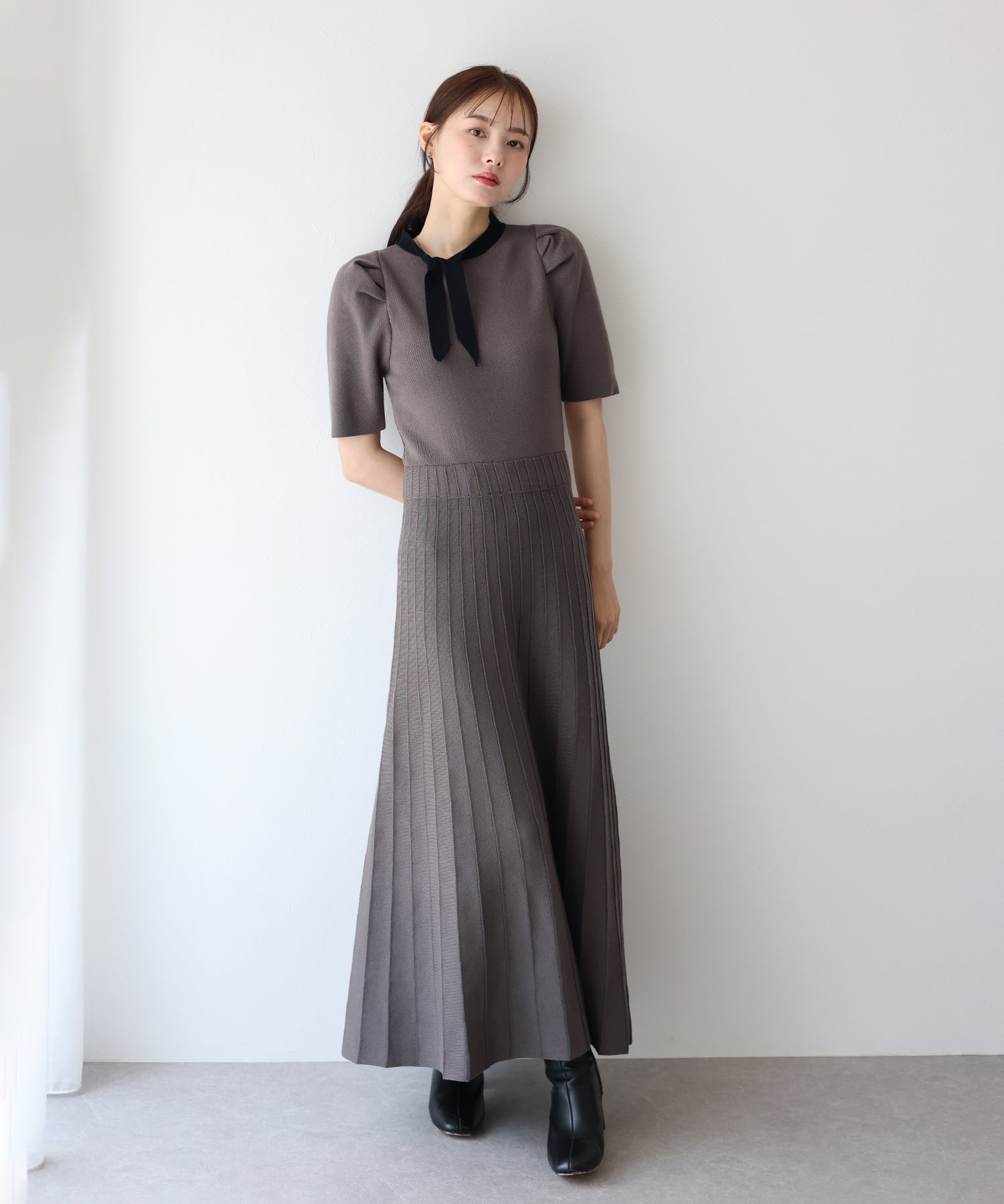 【SALE】配色リボンニットワンピース