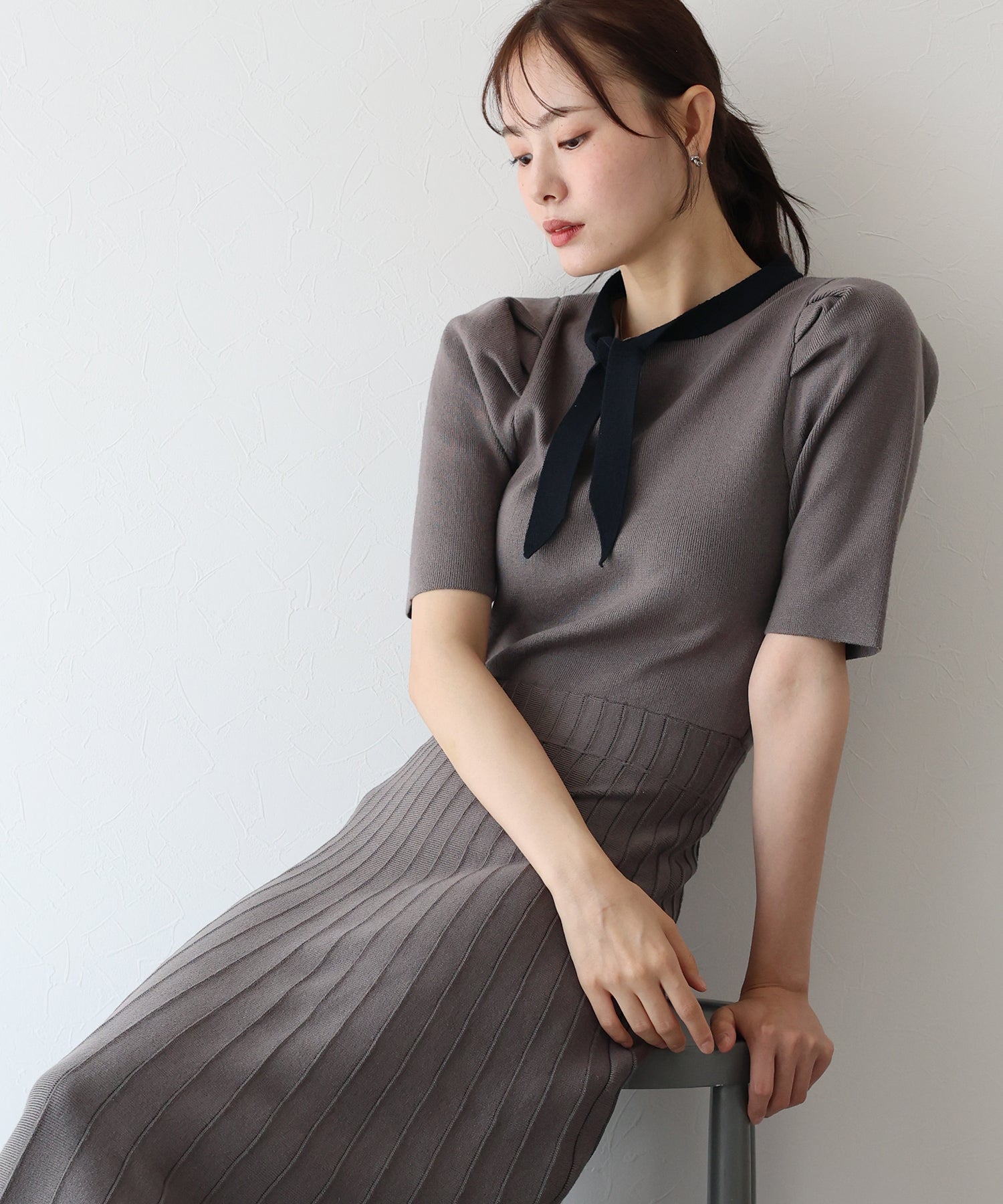 【SALE】配色リボンニットワンピース