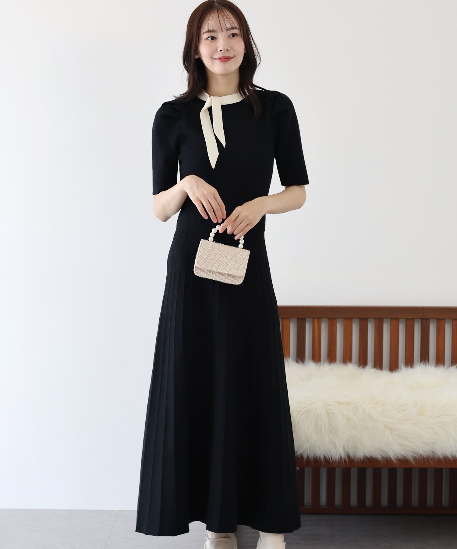 【SALE】配色リボンニットワンピース