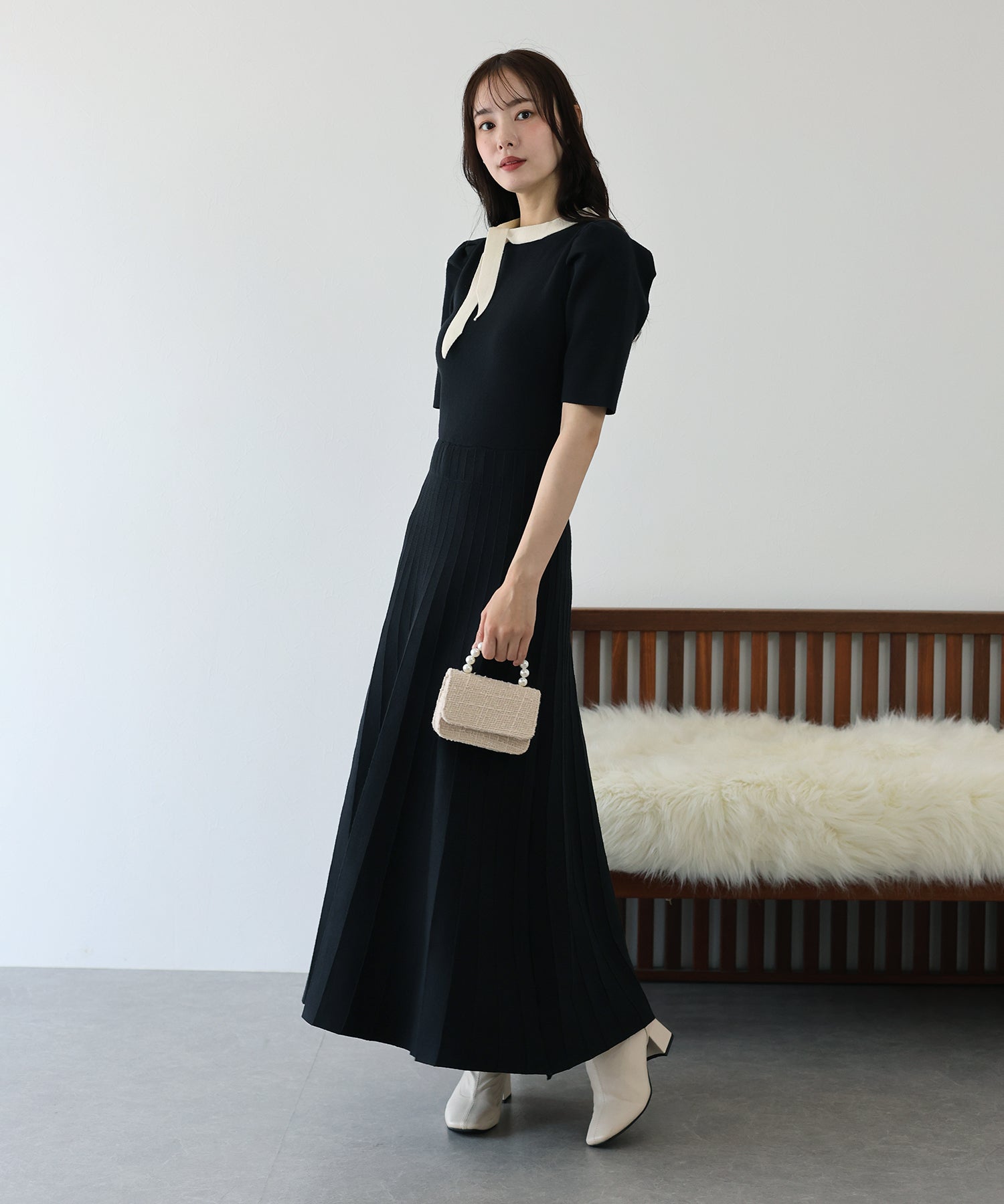 【SALE】配色リボンニットワンピース