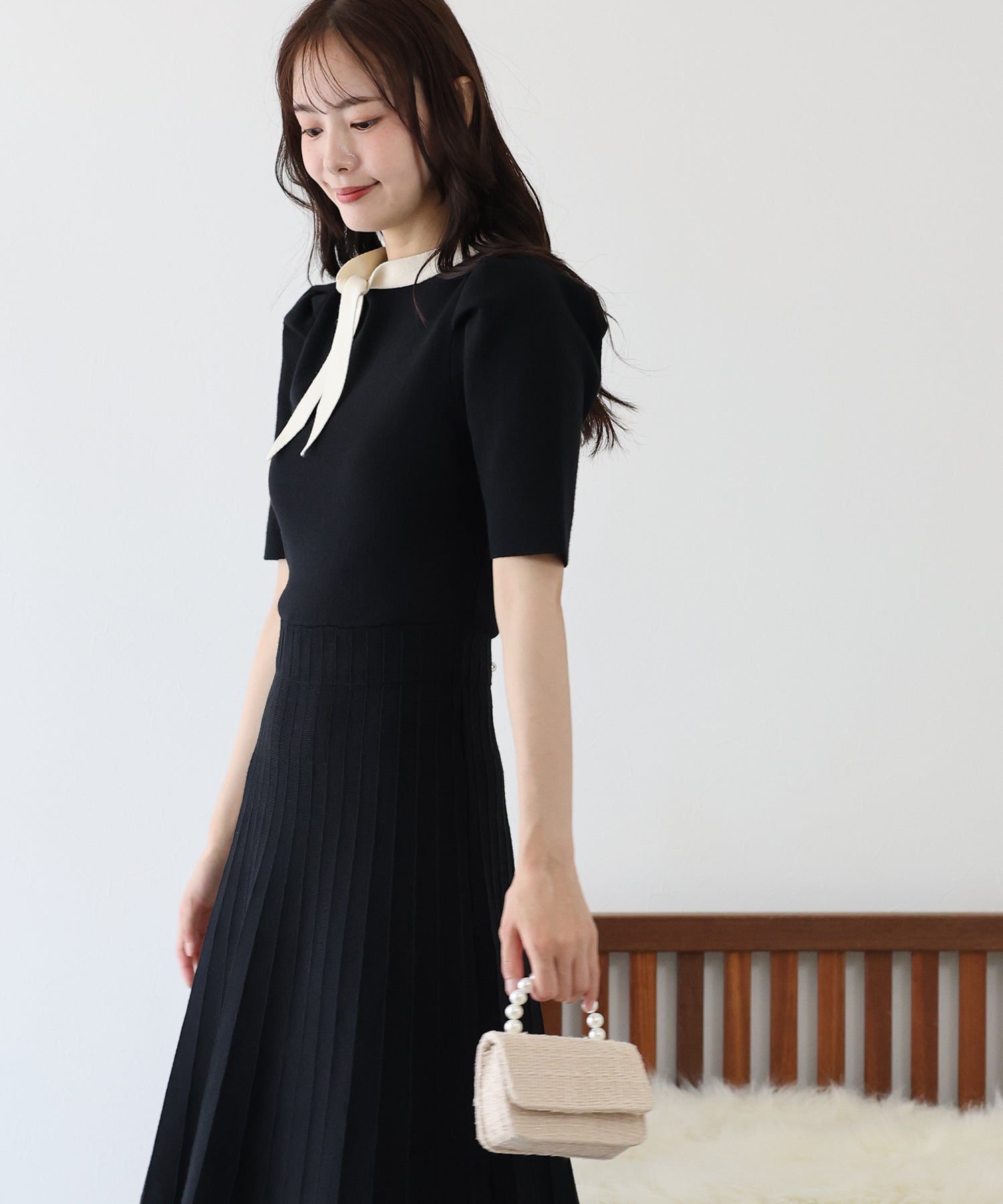 【SALE】配色リボンニットワンピース