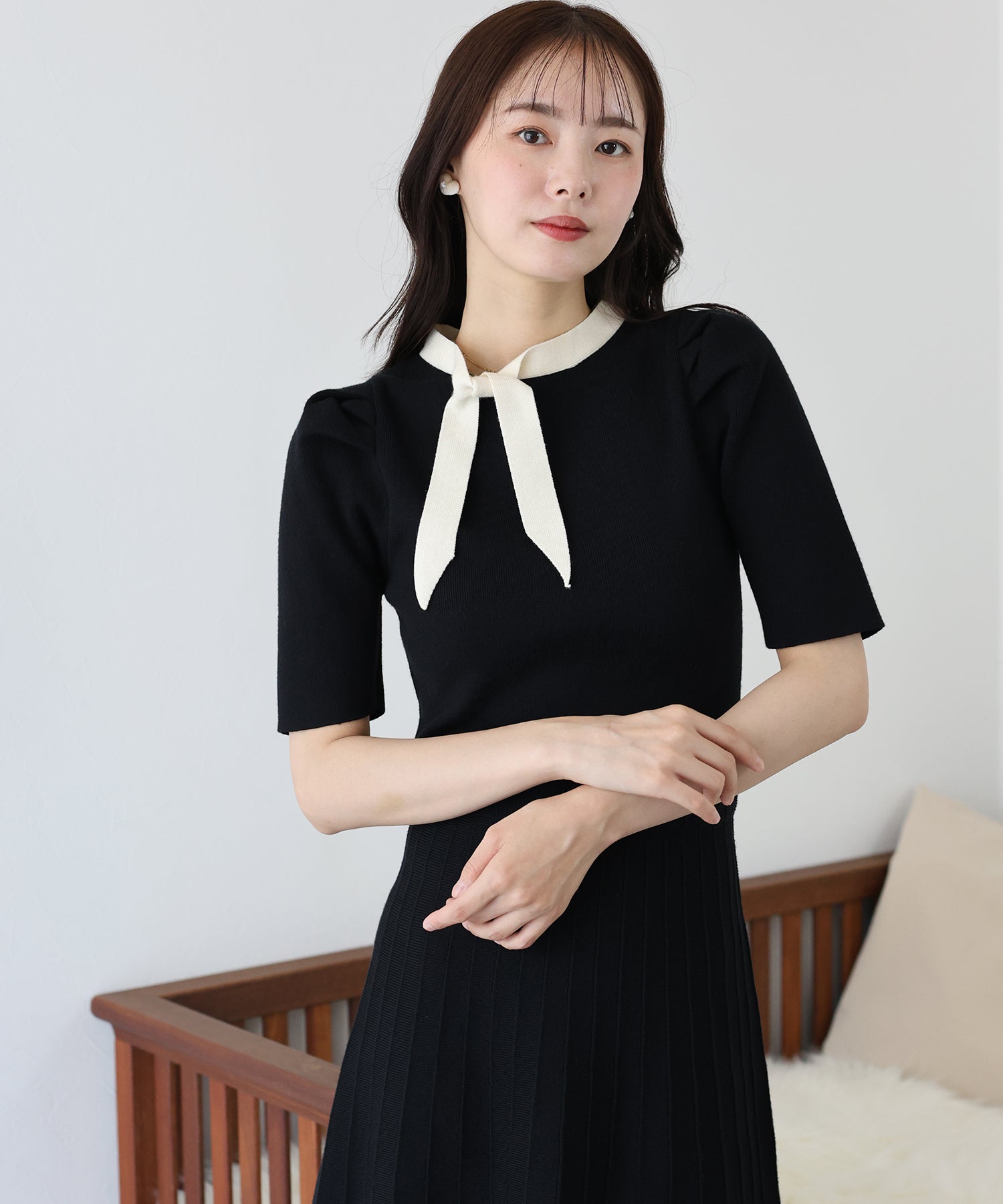 【SALE】配色リボンニットワンピース