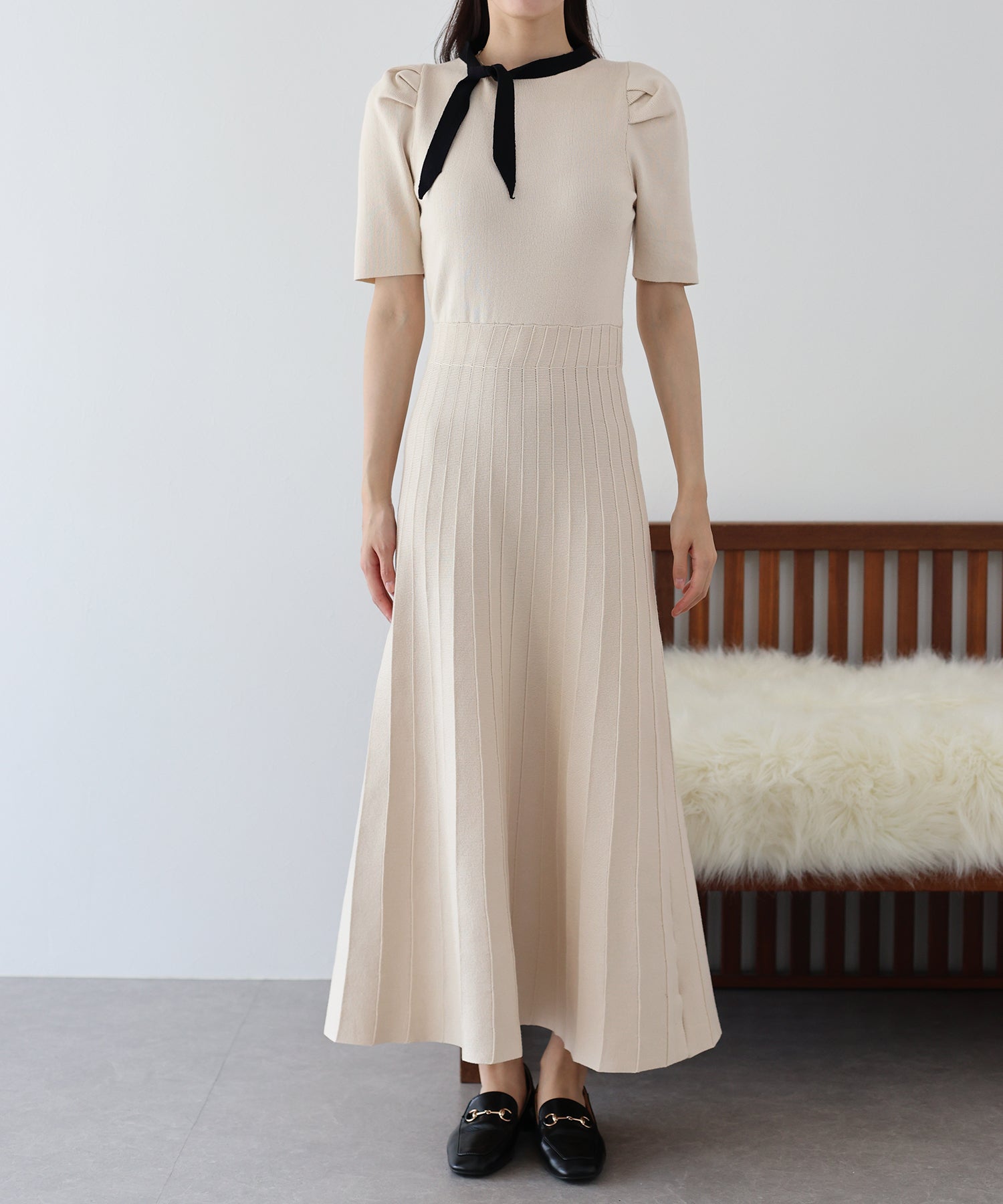 【SALE】配色リボンニットワンピース