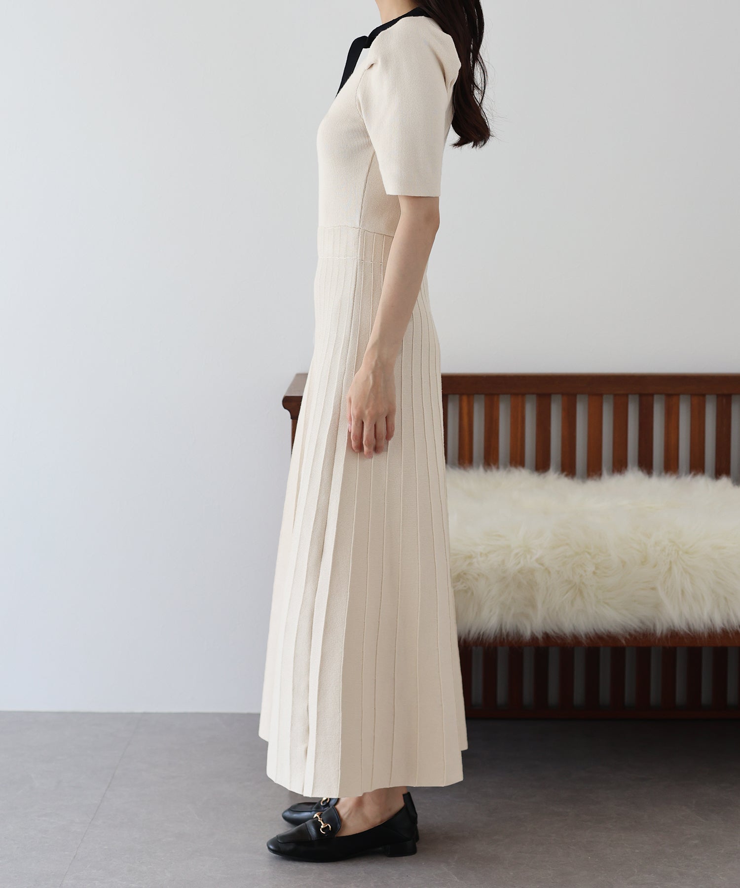 【SALE】配色リボンニットワンピース