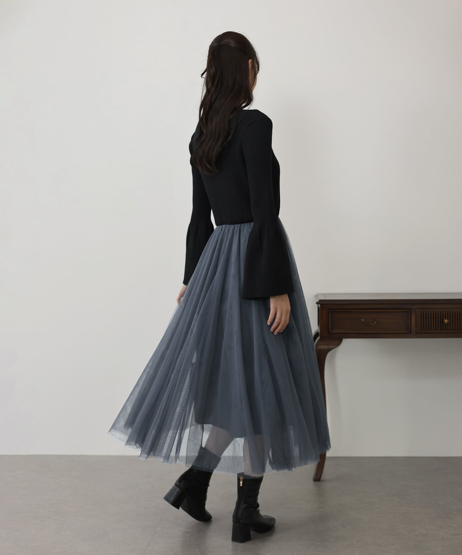 【SALE】チュールニットドッキングワンピース