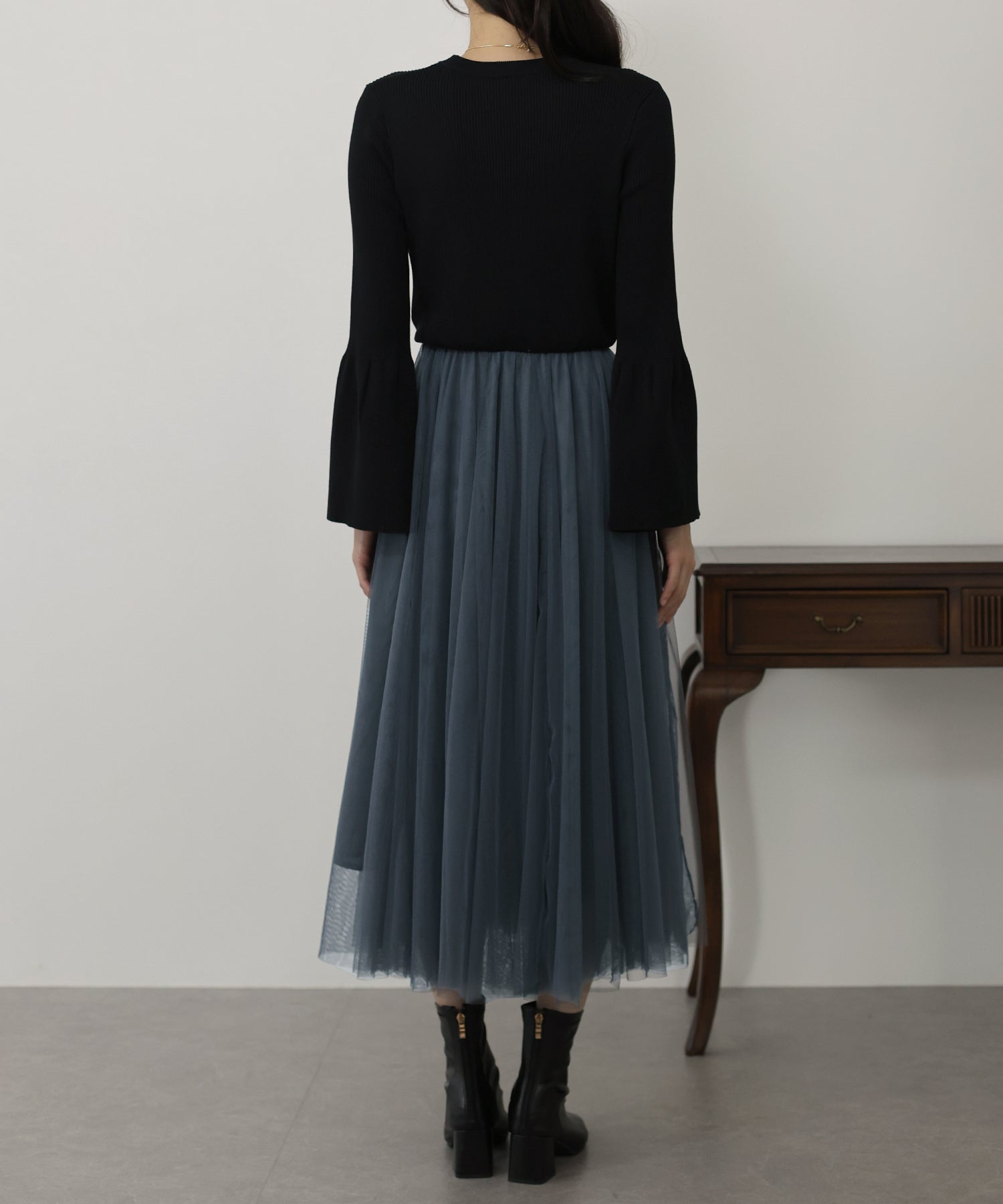 【SALE】チュールニットドッキングワンピース