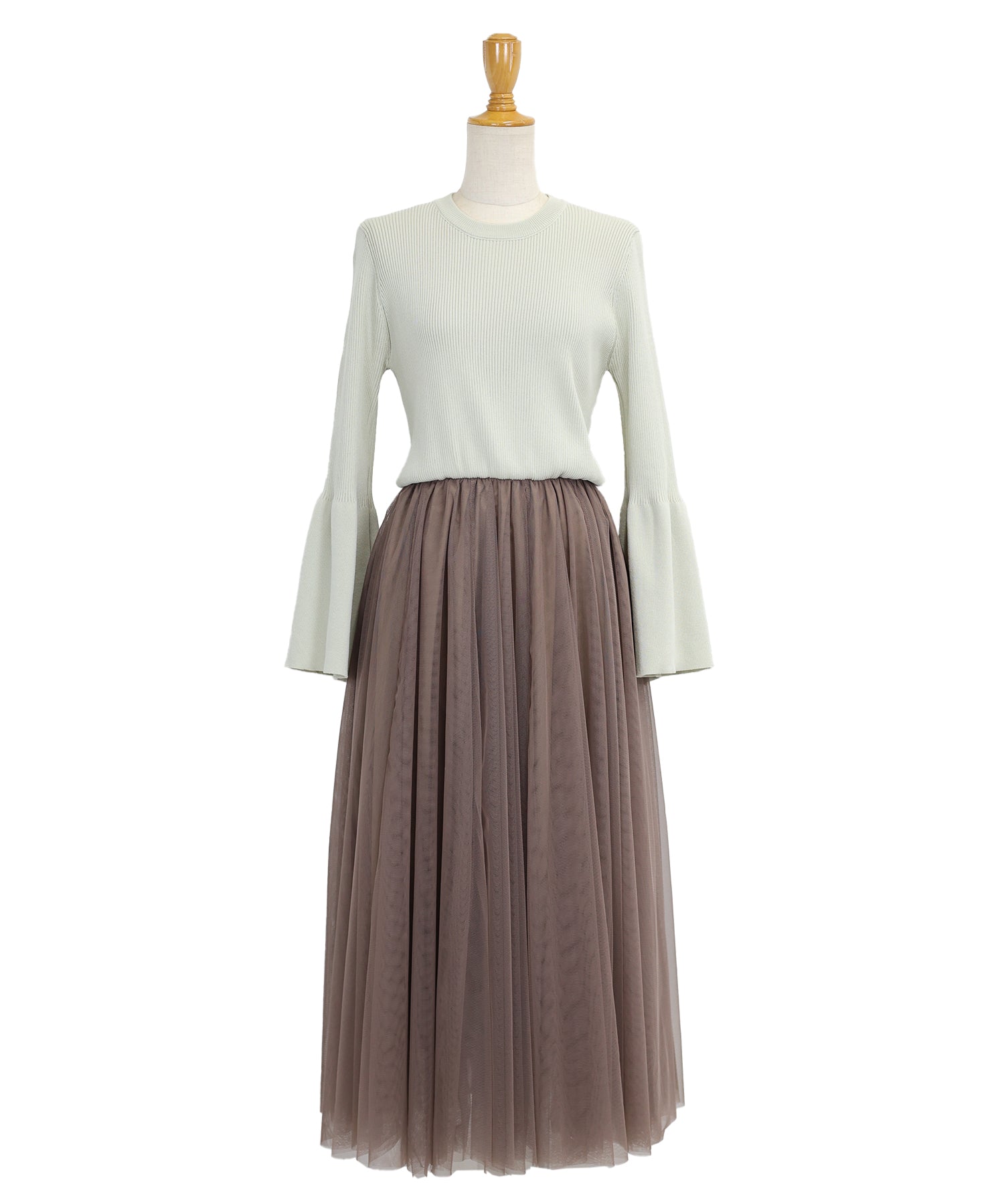 【SALE】チュールニットドッキングワンピース