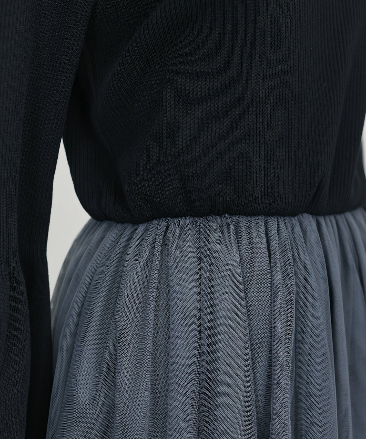 【SALE】チュールニットドッキングワンピース