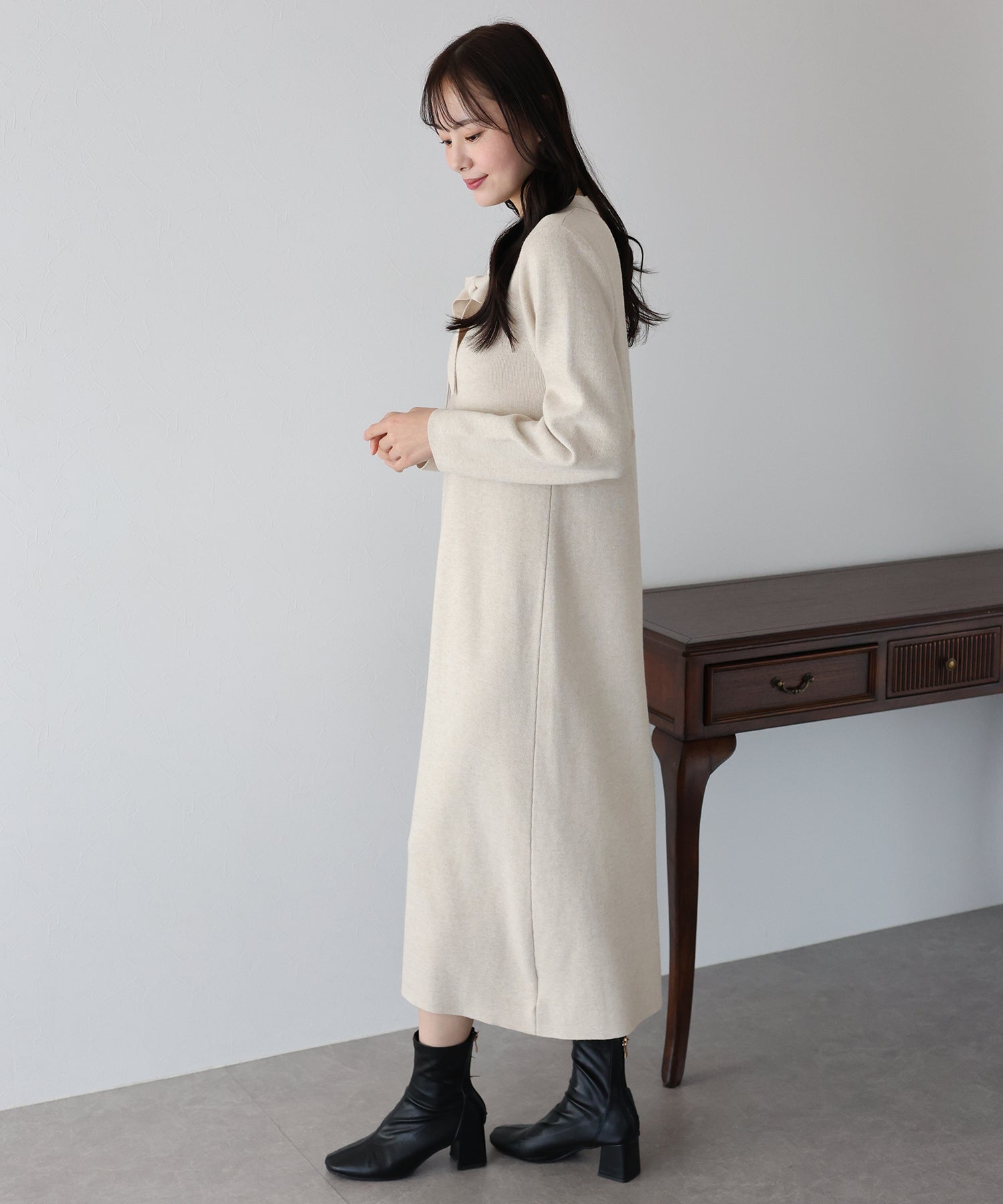 【TIME SALE】ボウタイニットワンピース