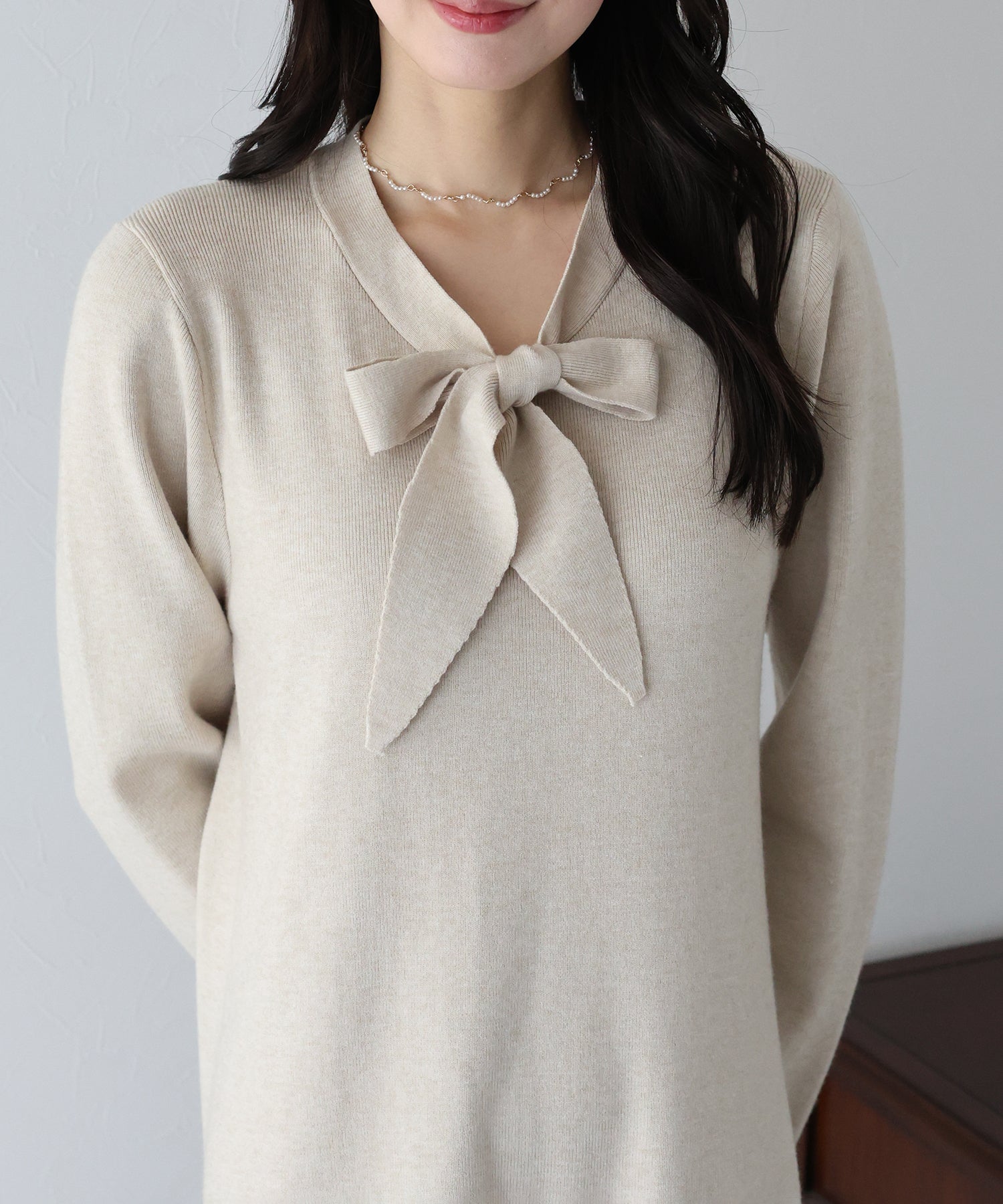 【TIME SALE】ボウタイニットワンピース