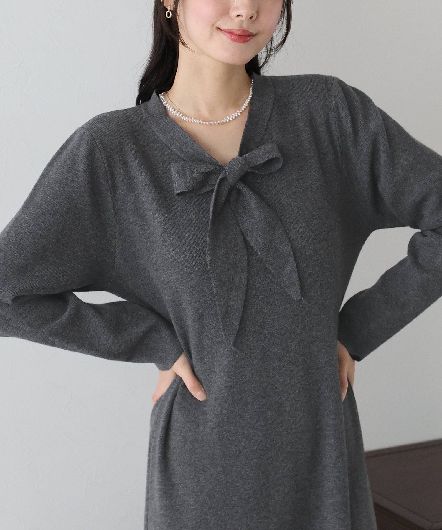 【TIME SALE】ボウタイニットワンピース