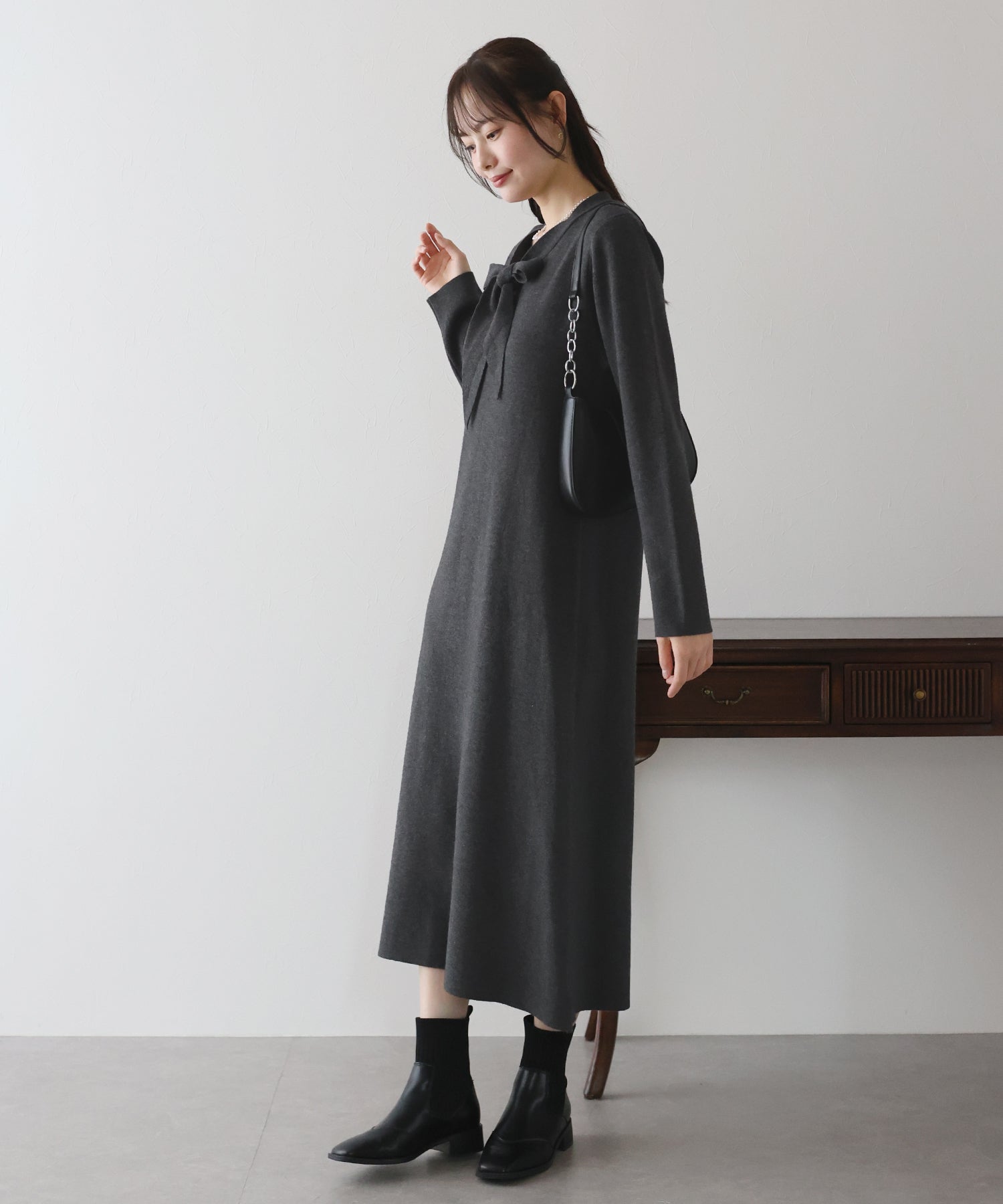 【TIME SALE】ボウタイニットワンピース