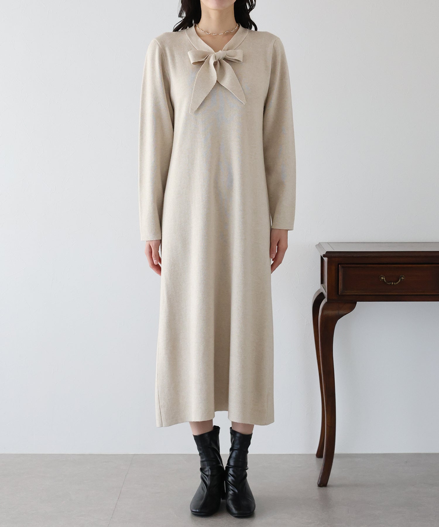 【TIME SALE】ボウタイニットワンピース