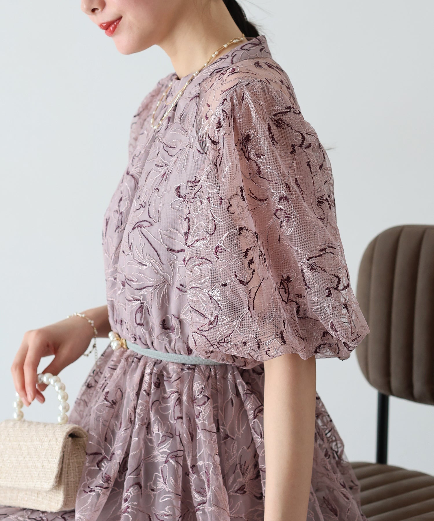 【SALE】バルーンスリーブレースドレス