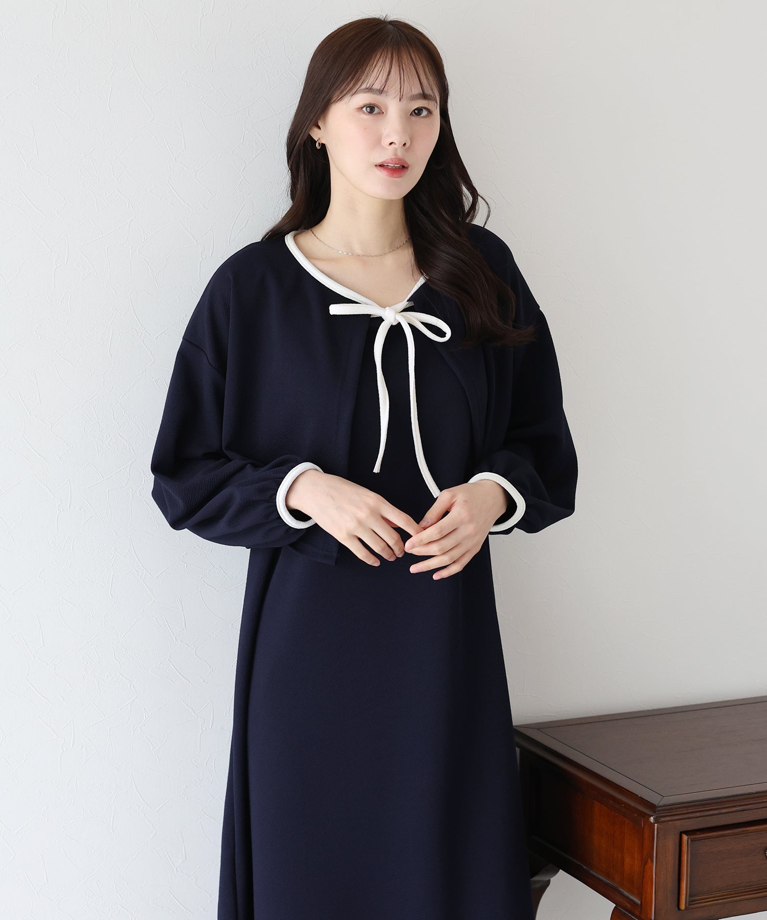 【SALE】配色カーディガン&ワンピースセットアップ