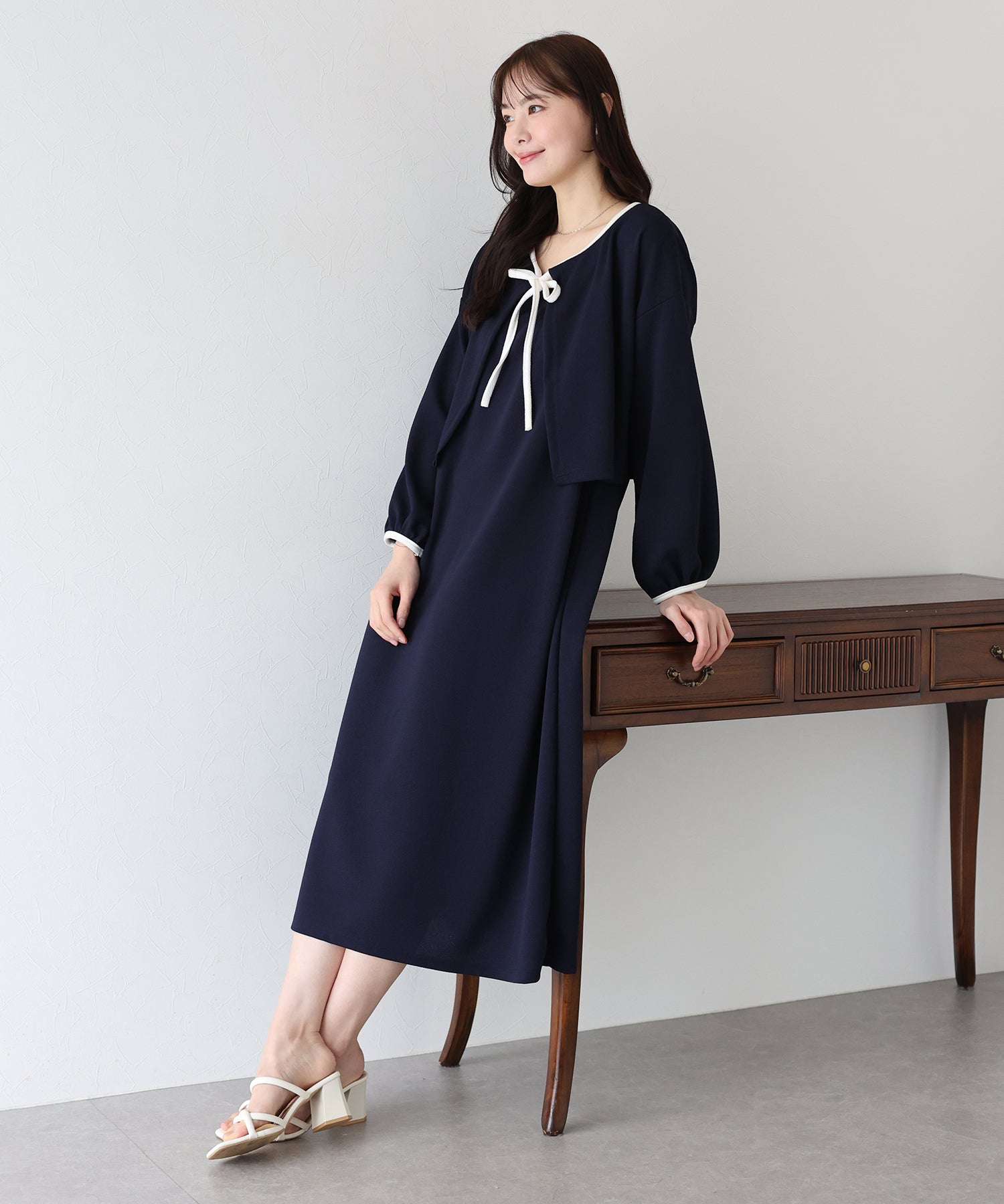 【SALE】配色カーディガン&ワンピースセットアップ