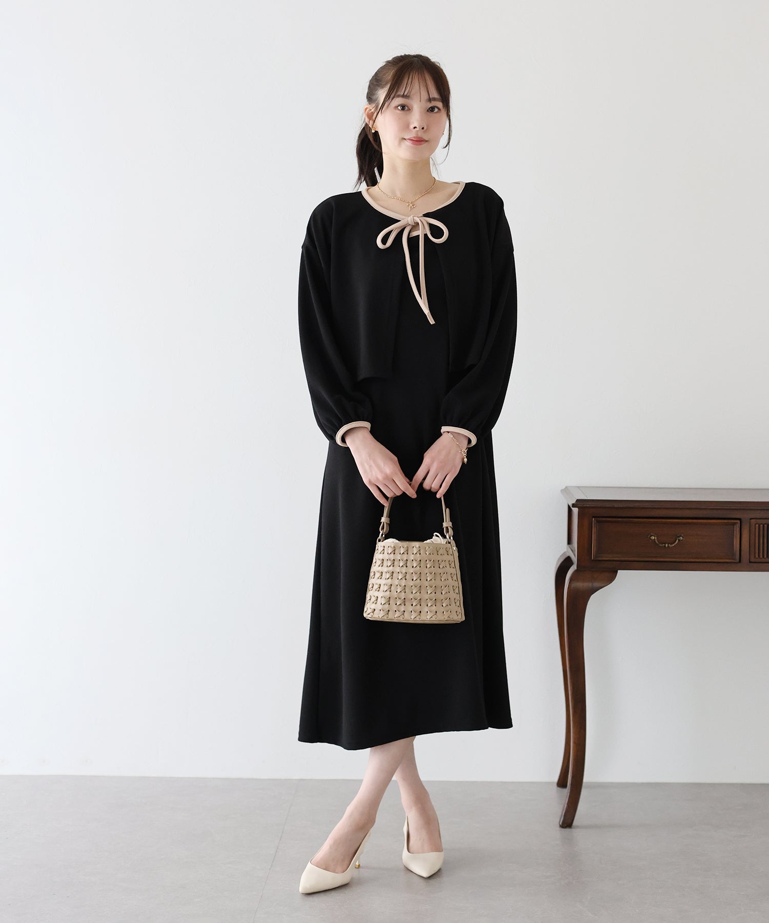 【SALE】配色カーディガン&ワンピースセットアップ