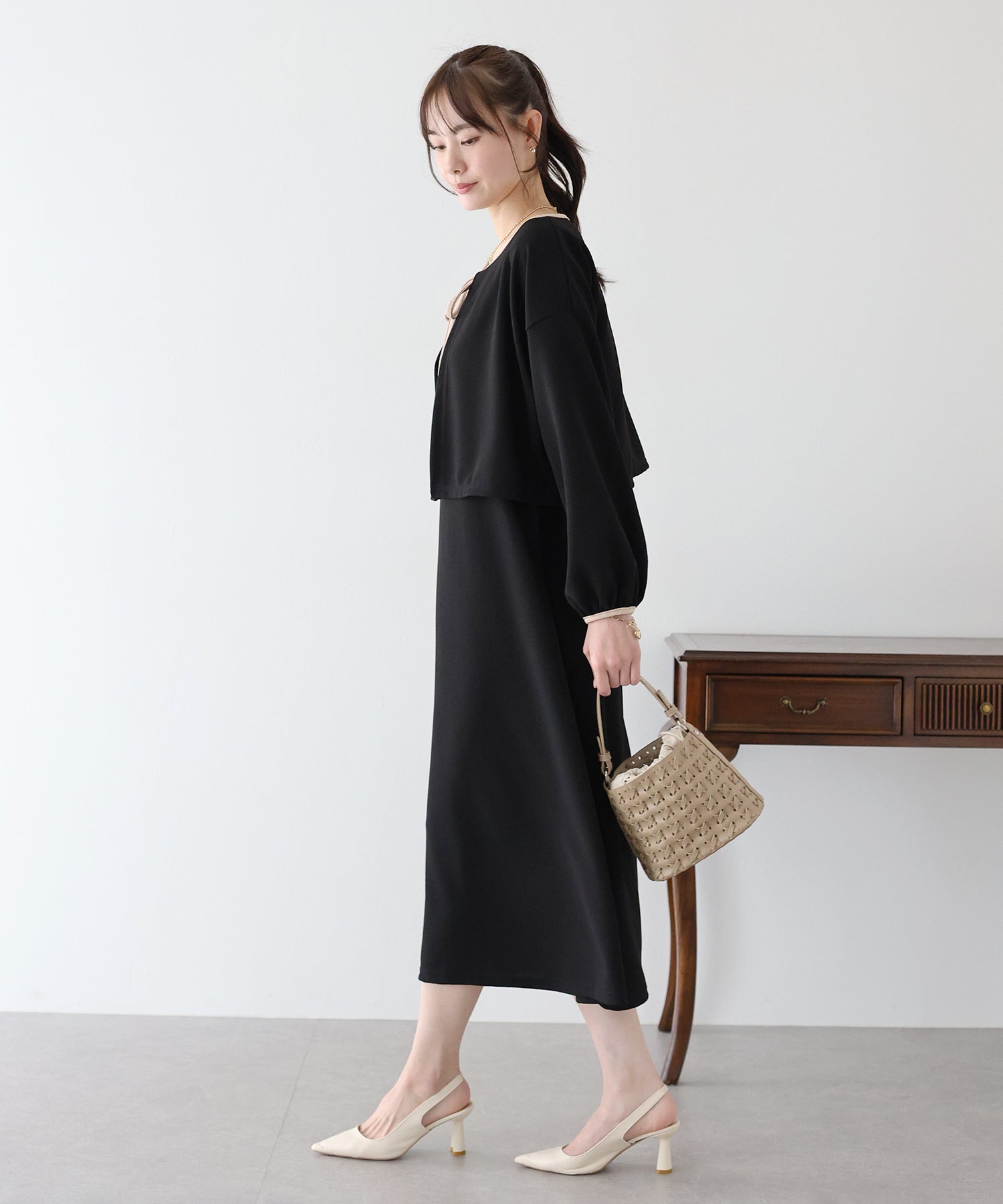 【SALE】配色カーディガン&ワンピースセットアップ