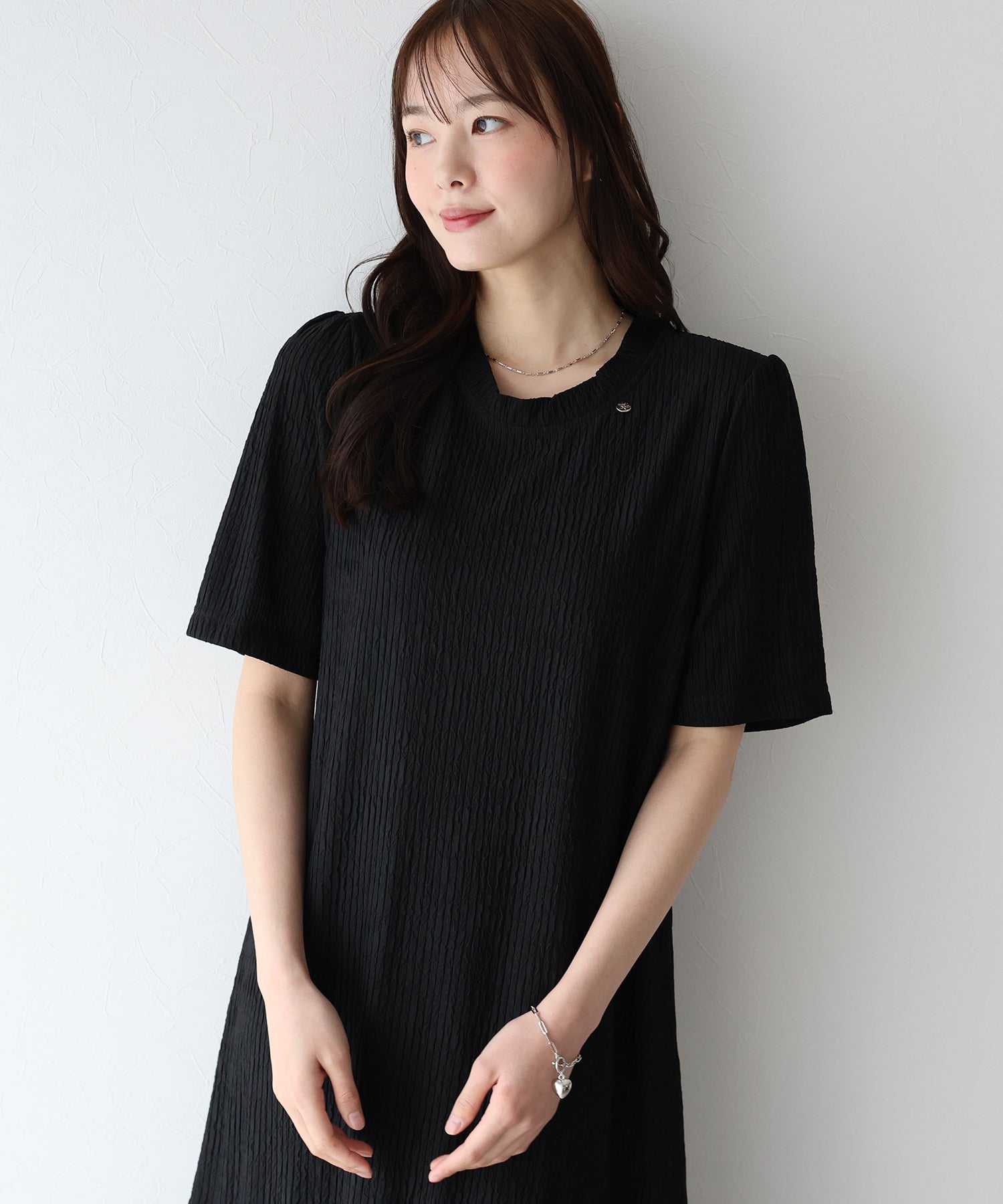 【SALE】異素材切替ティアードワンピース