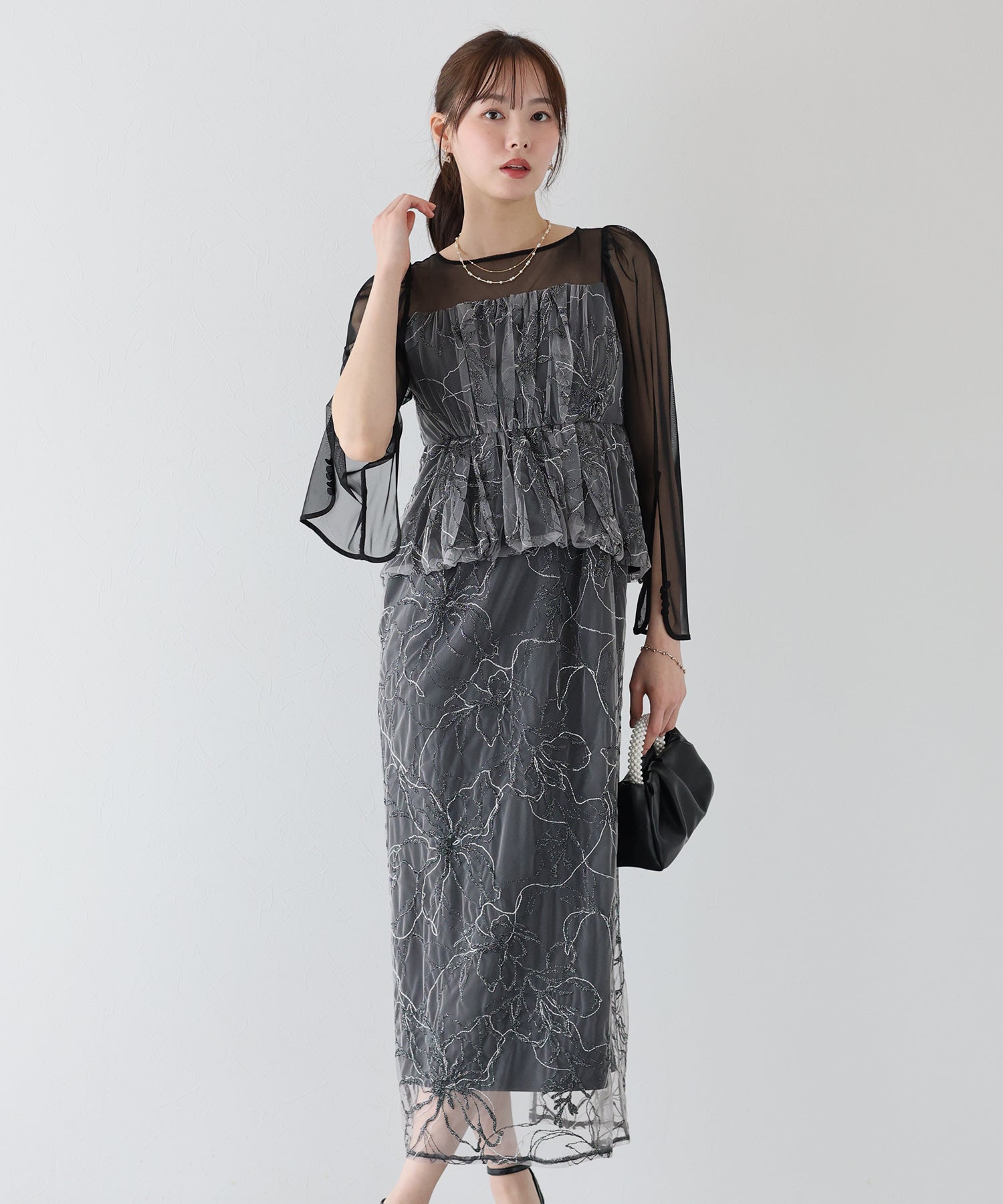 【TIME SALE】レースペプラムパーティードレス